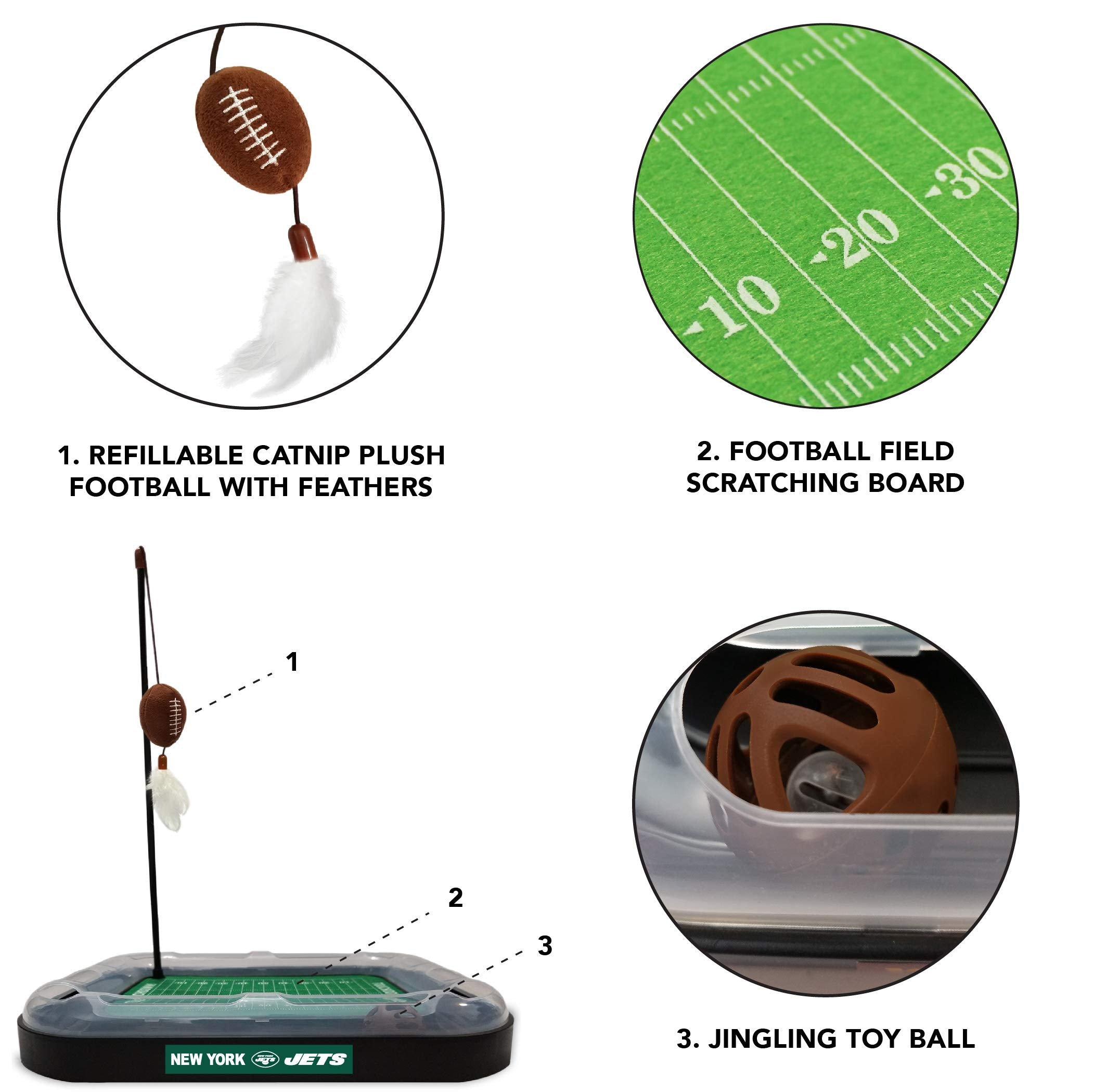 Pets First Cat Scratching Pets First New York Jets Football Field CAT Scratcher Toy with Catnip, Cat Chasing 5-in-1 Kitty Toy, m