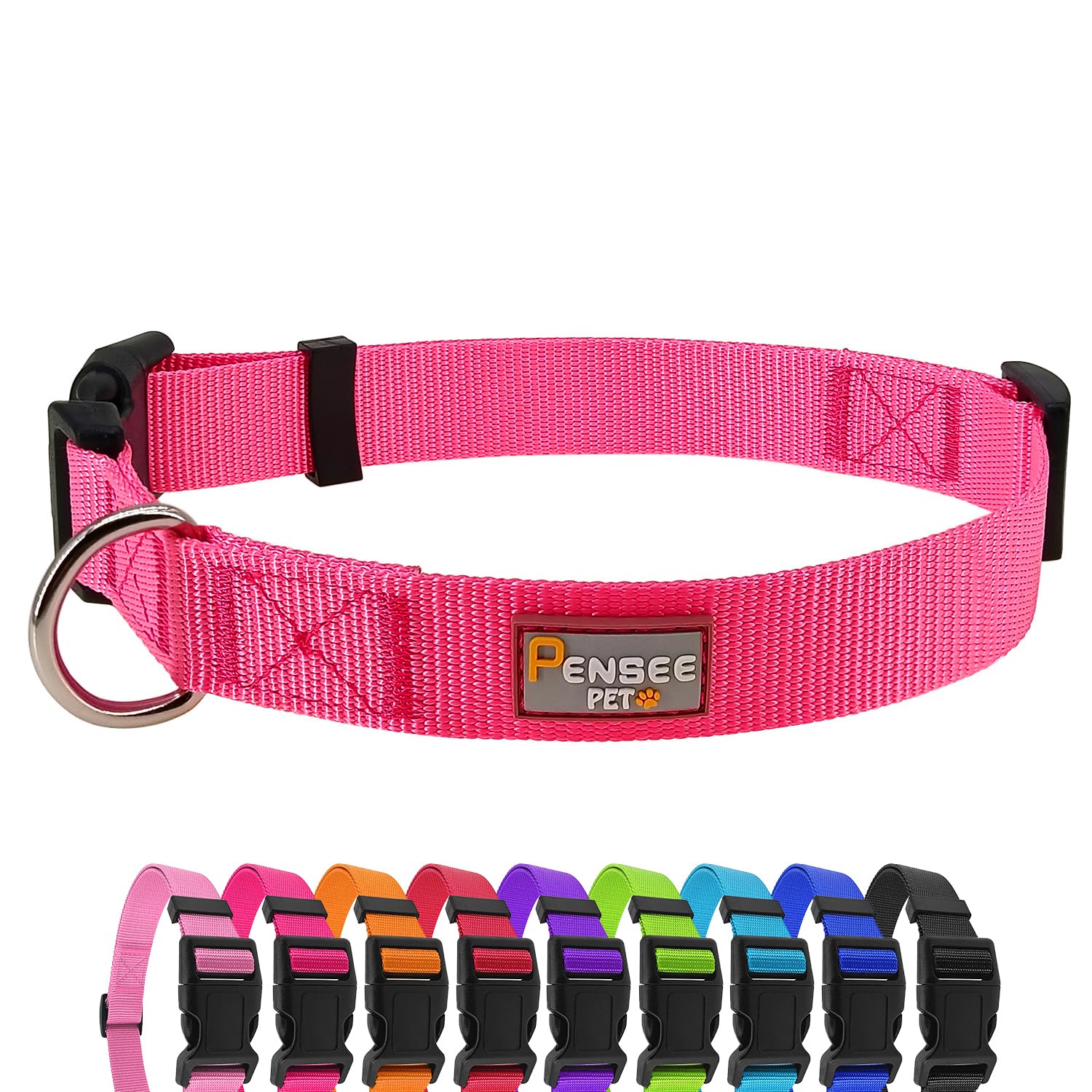 Penseepet Dog Collar Hot Pink Basic Dog Collars With Breathable Quick Release Nylon Pet Collar For Puppy Small Medium Large Dogs