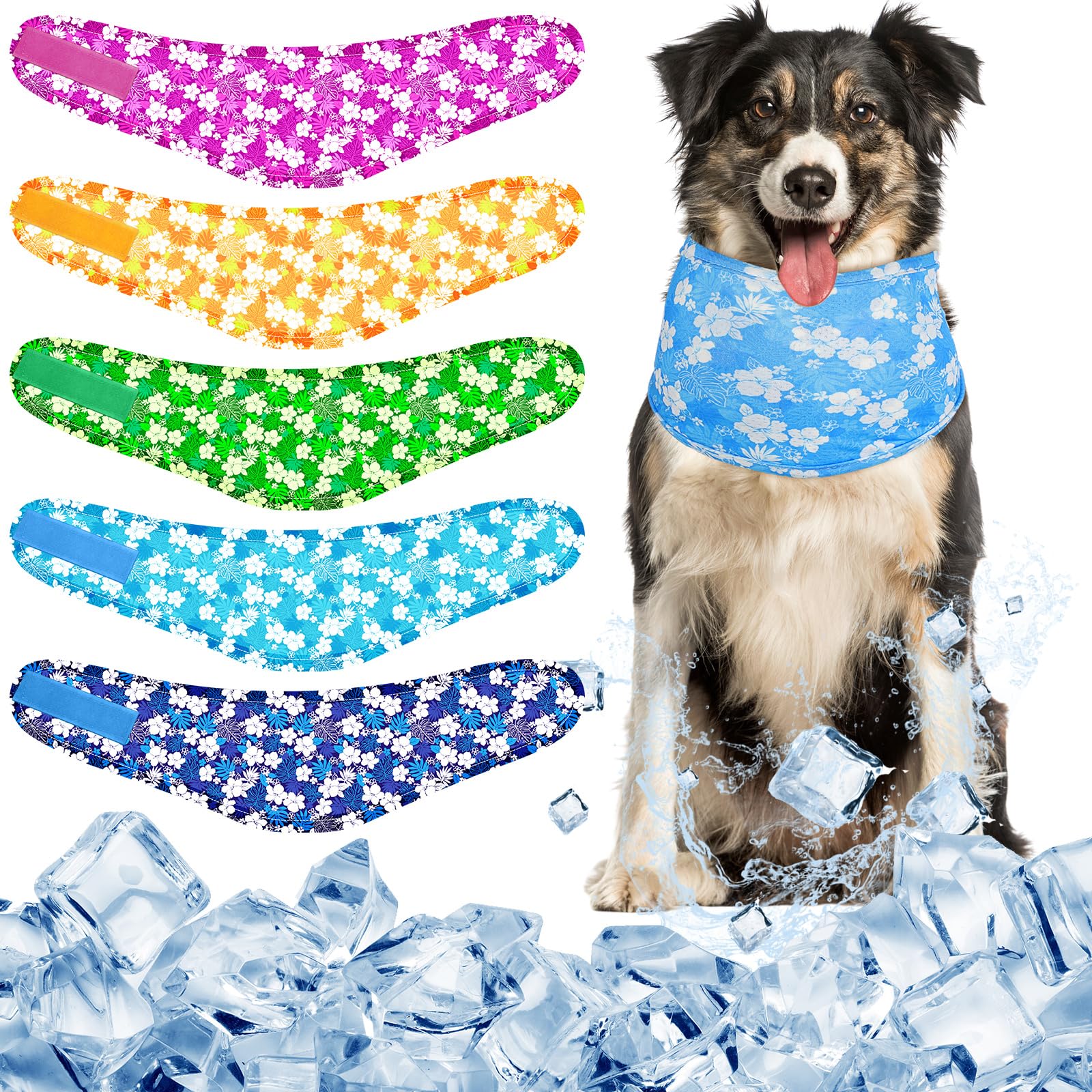Dansydaisy 5 Pcs Dog Cooling Bandanas Instant Cooling Neck Wraps Breathable Ice Scarf Pet Basic Collar For Small To Large Dog Hu