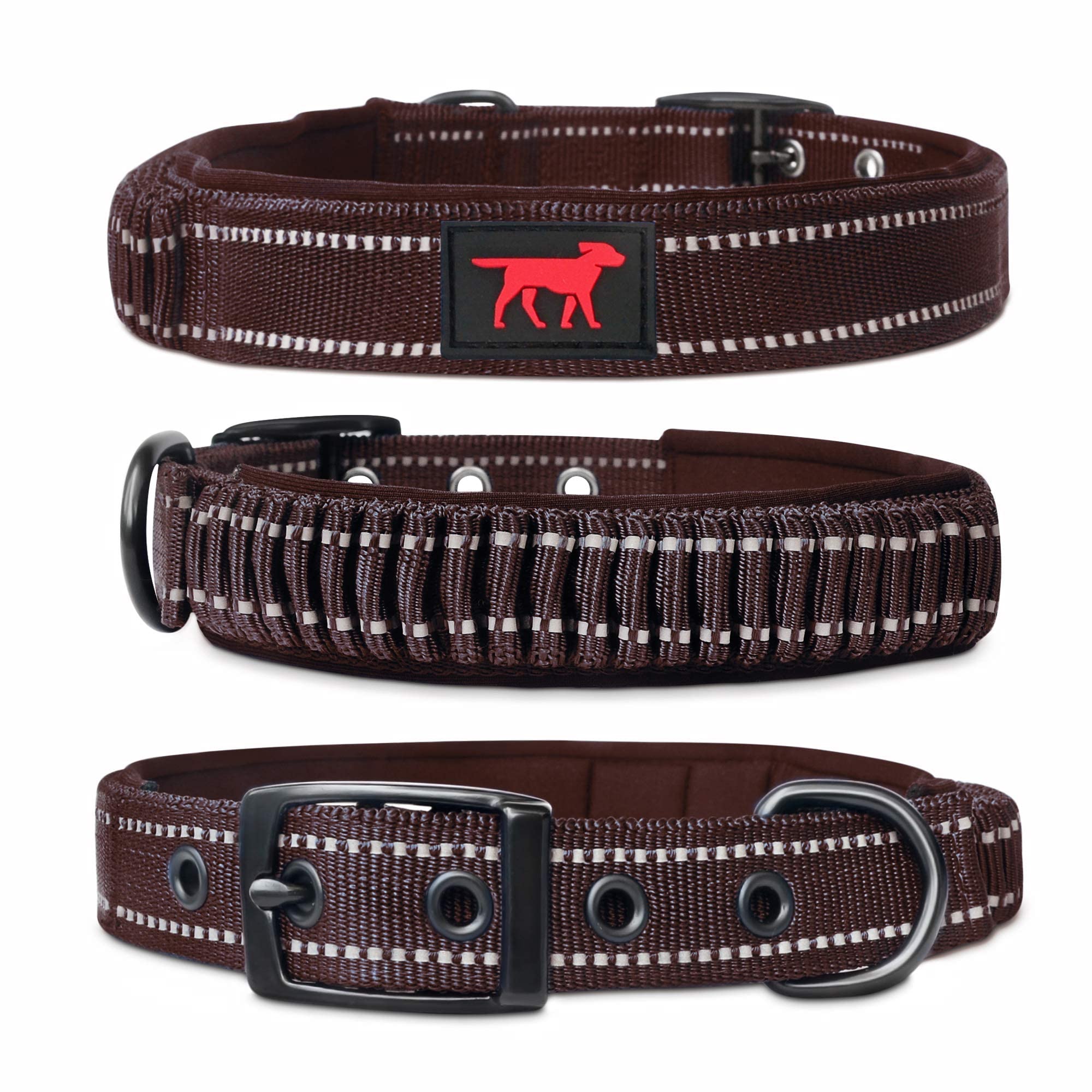 Heavy Duty Dog Collar With Handle | Ballistic Nylon Heavy Duty Collar | Padded Reflective Dog Collar With Adjustable Stainless Steel Hardware | Convenient Sizing For All Breeds
