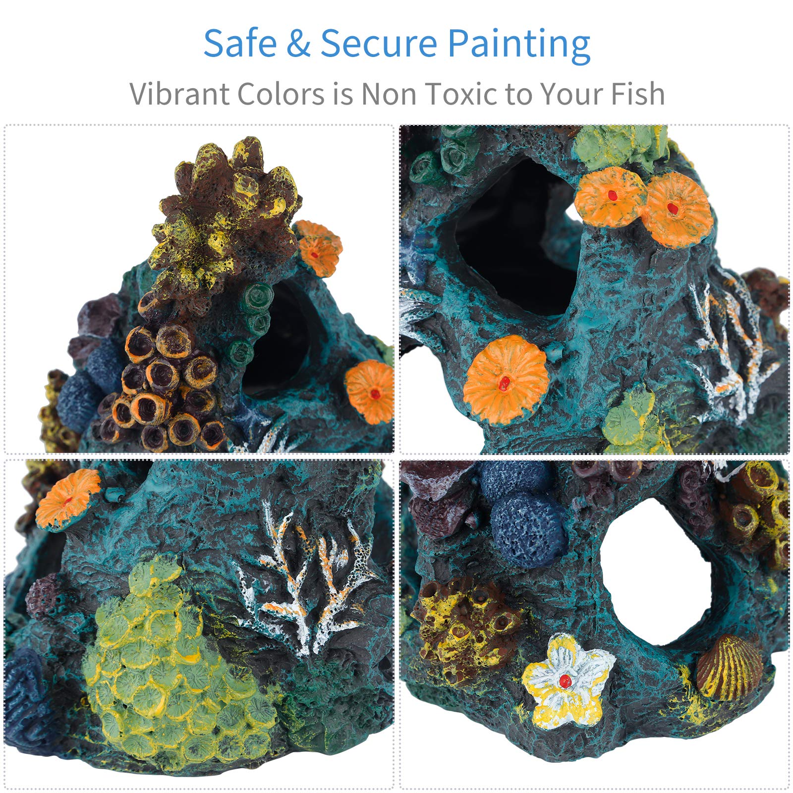 Uniclife Aquarium Decorations Resin Coral Rock Mountain Cave Fish Tank Decor Ornaments Fish House For Betta Rest Hide Play Breed