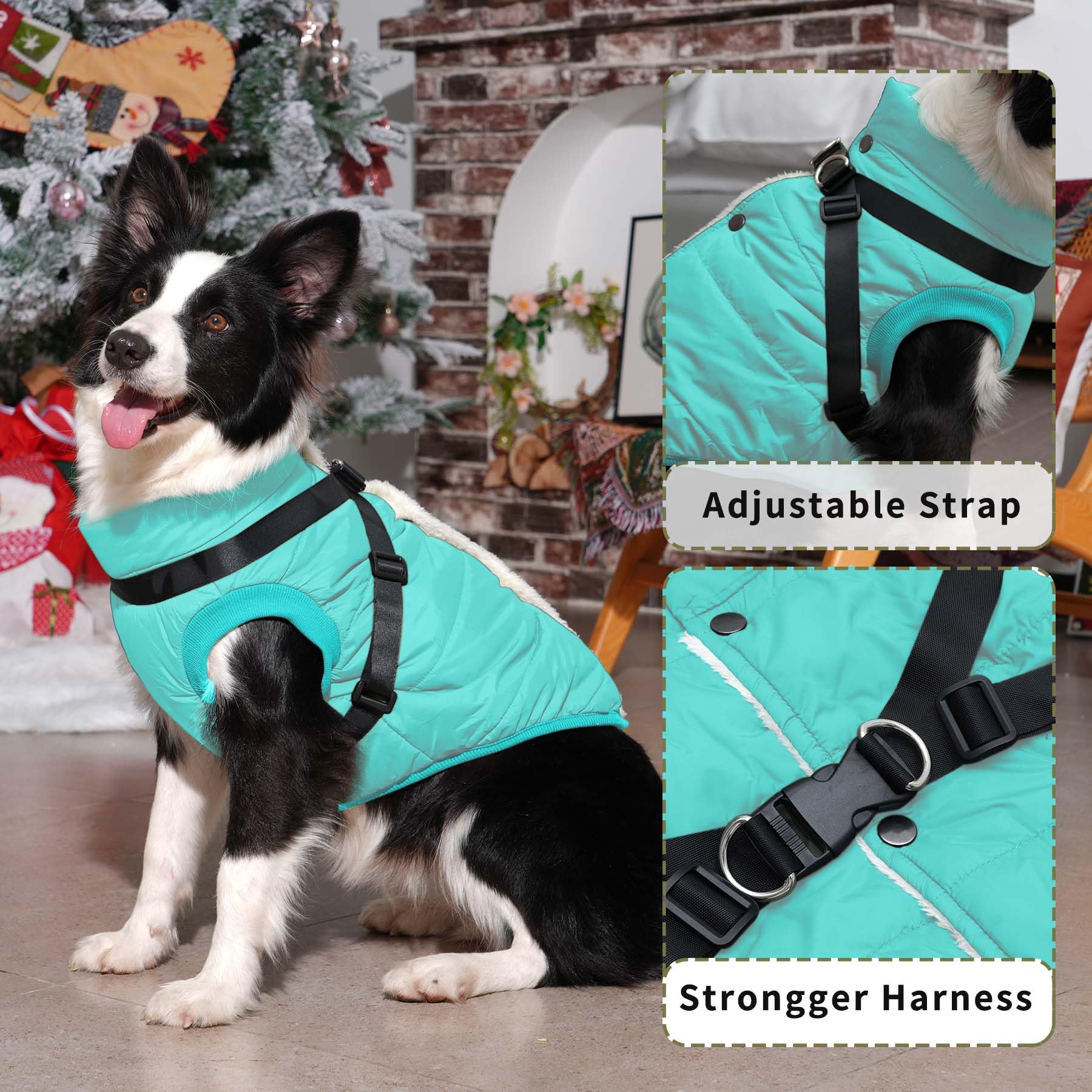 Joydaog Dog Jacket With Harness,Fleece Lined Warm Puppy Coat For Winter,Soft Windproof Small Dog Vest,Bluegreen M