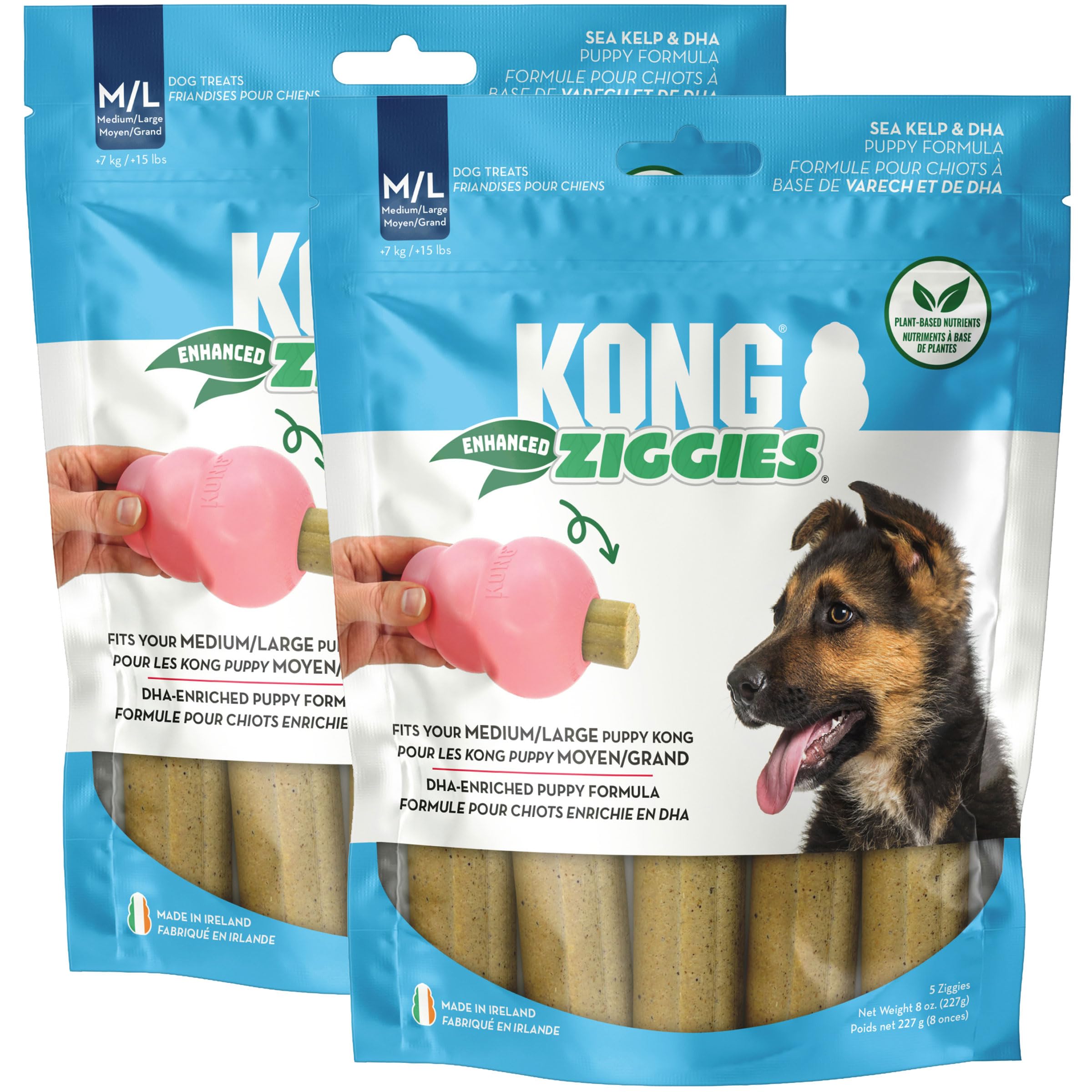 KONG Puppy Ziggies Enhanced - Teeth Cleaning Dog Treats for Puppies, Long-Lasting Chews, Works Classic Rubber Toys ((2 Pack) Med