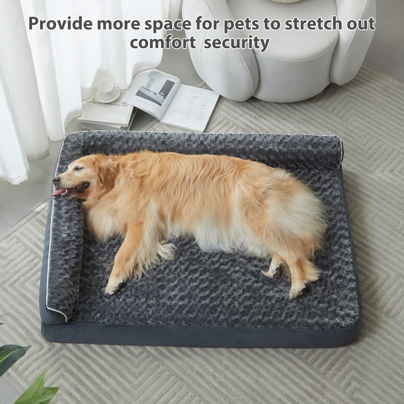 BFPETHOME Extra Large Orthopedic Dog Bed, L-Shaped Pet Bed for Dogs up to 100 lbs, Waterproof, Removable Washable Cover, Non-Sli