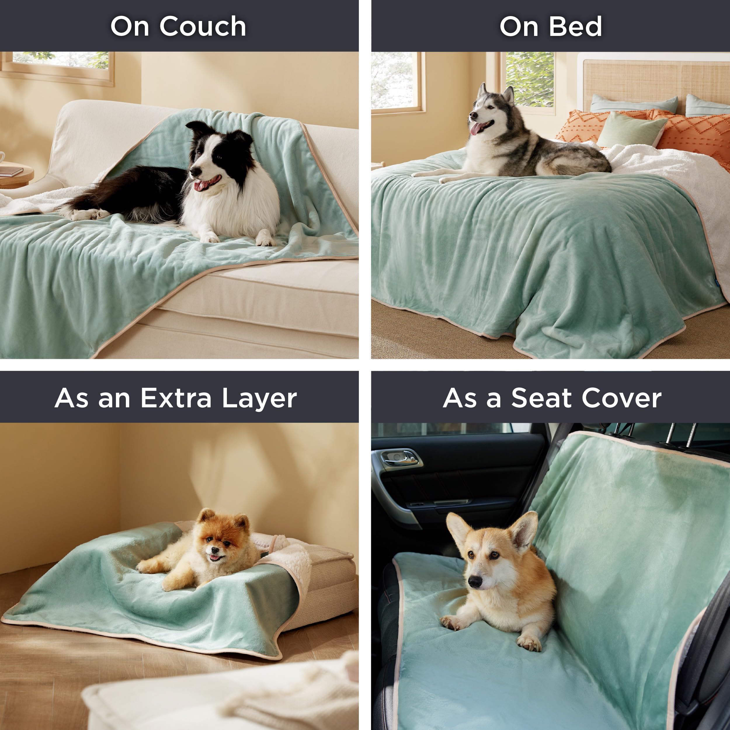 Bedsure Waterproof Dog Blankets For Small Dogs - Small Cat Blanket Washable For Couch Protection, Sherpa Fleece Puppy Blanket, Soft Plush Reversible Throw Furniture Protector, 25'X35', Light Green