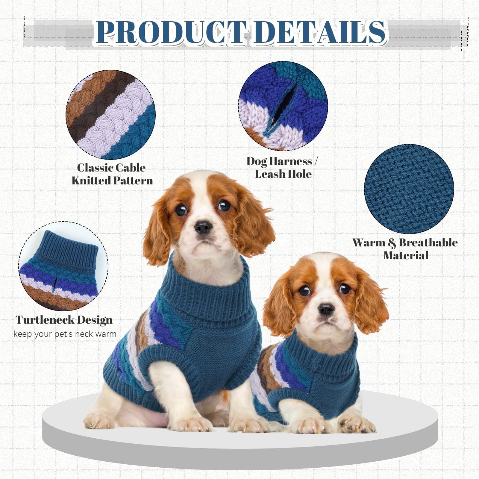 Kuoser Dog Sweater, Xs Dog Sweater Pet Cable Knitted Pullover Warm Clothes, Puppy Turtleneck Classic Knitwear Soft Thickening Ch