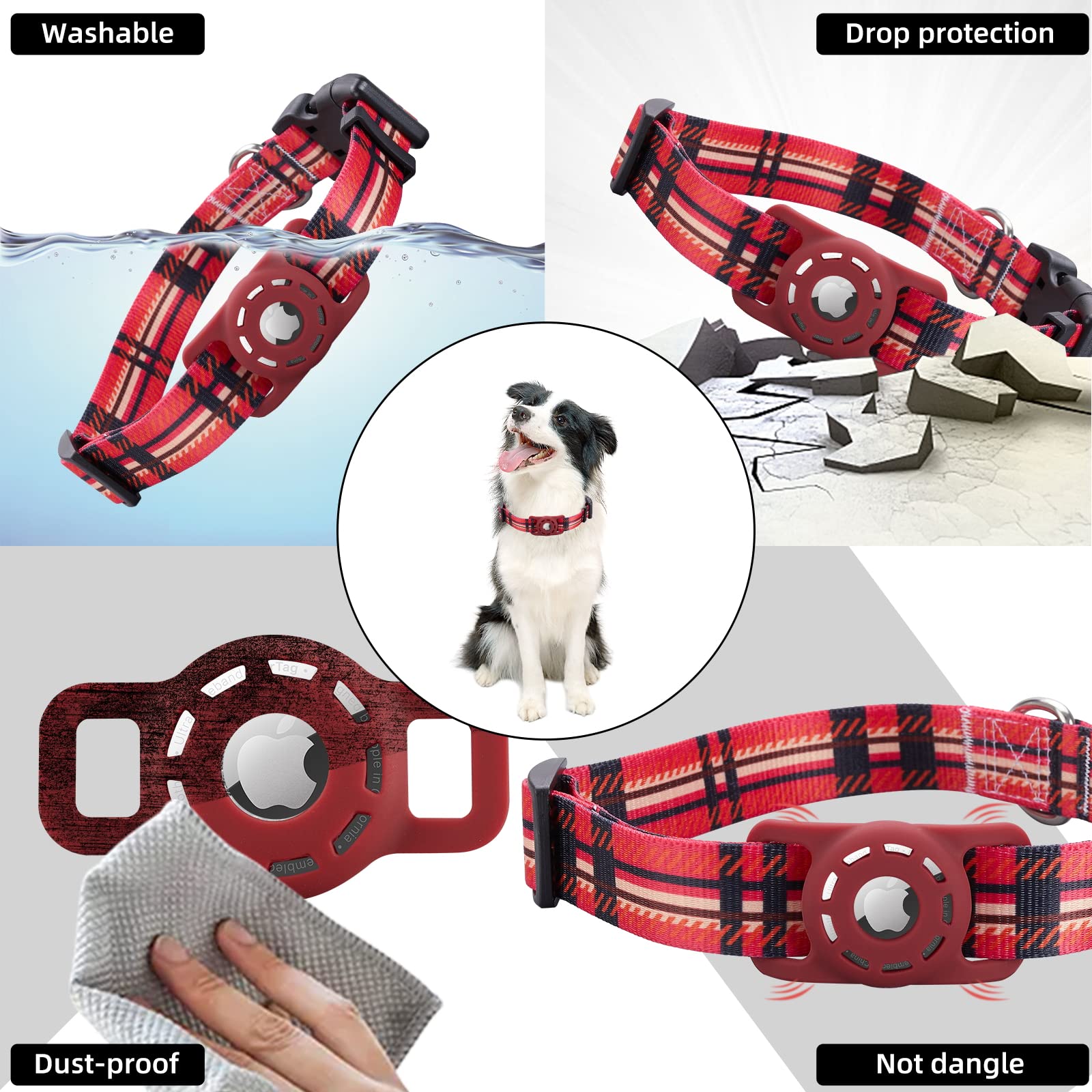 Konity Airtag Dog Collar, Compatible With Apple Airtag, Polyester Pet Cat Puppy Collar With Silicone Airtag Holder For Small, Me