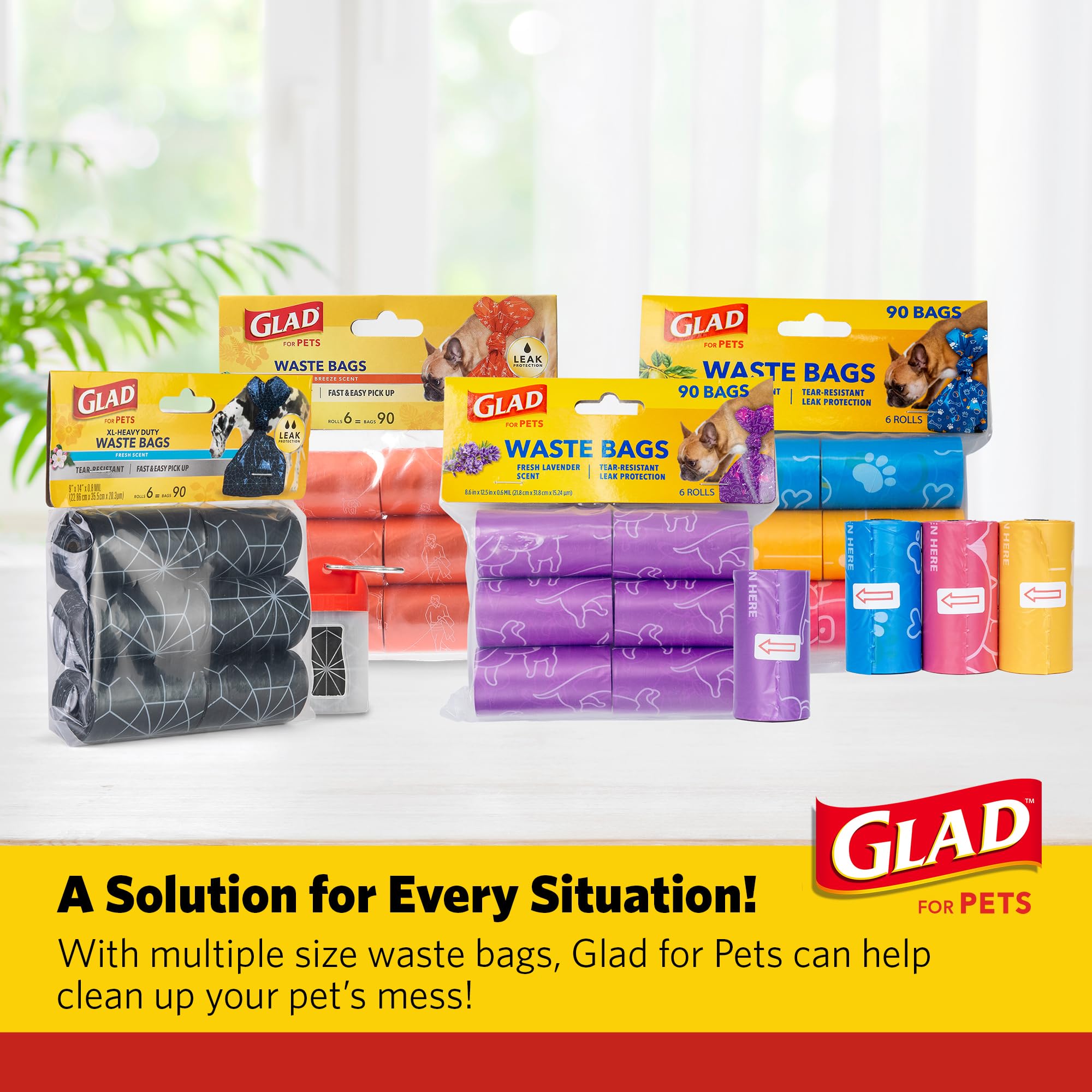 Glad for Pets Scented Waste Bags, Tear Resistant Pet Poop Pick-up Bags with Leak Protection, Fresh Lavender Scent, Purple Design