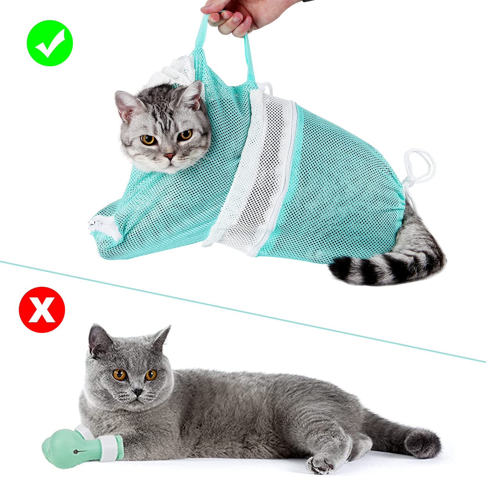 Cat Bag for Bathing Set with Cat Grooming Washing Bag Adjustable Pet Shower Brush - Cat Bathing Mesh Bag Anti Scratch Anti Bite