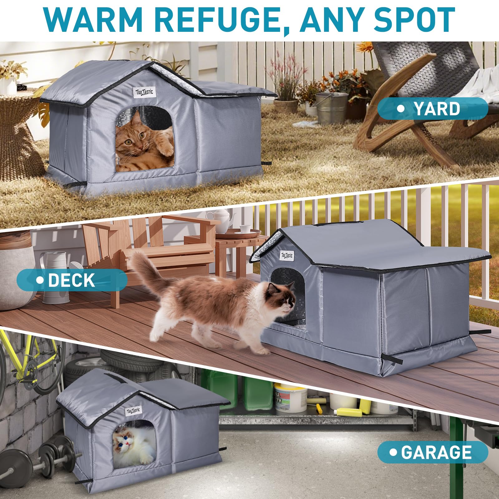 Tailtastic Weatherproof & Insulated Outdoor Cat House - Seamless Base Stays Dry,Easy Assembly, Warm Shelter for Community/Outdoo