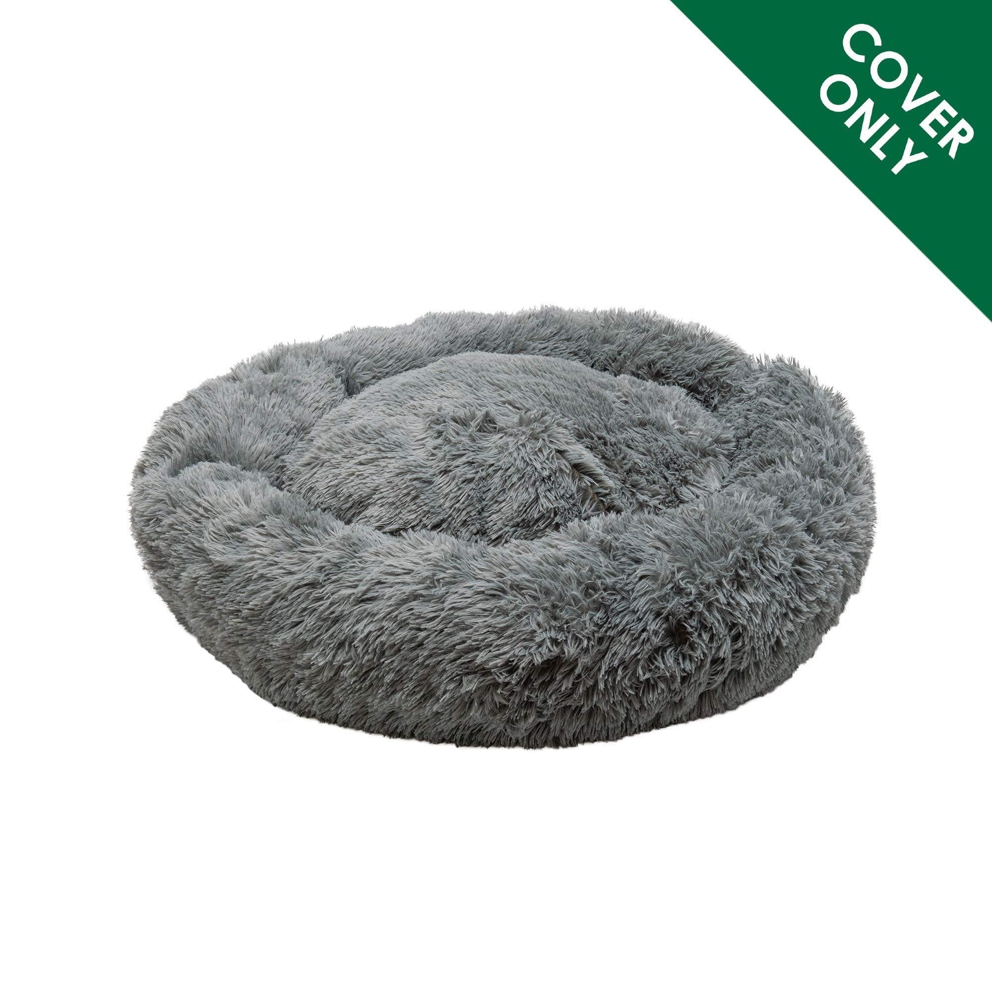 Furhaven Replacement Donut Dog Bed Cover Plush Long Faux Fur Calming Cuddler, Machine Washable - Gray, Jumbo (X-Large)