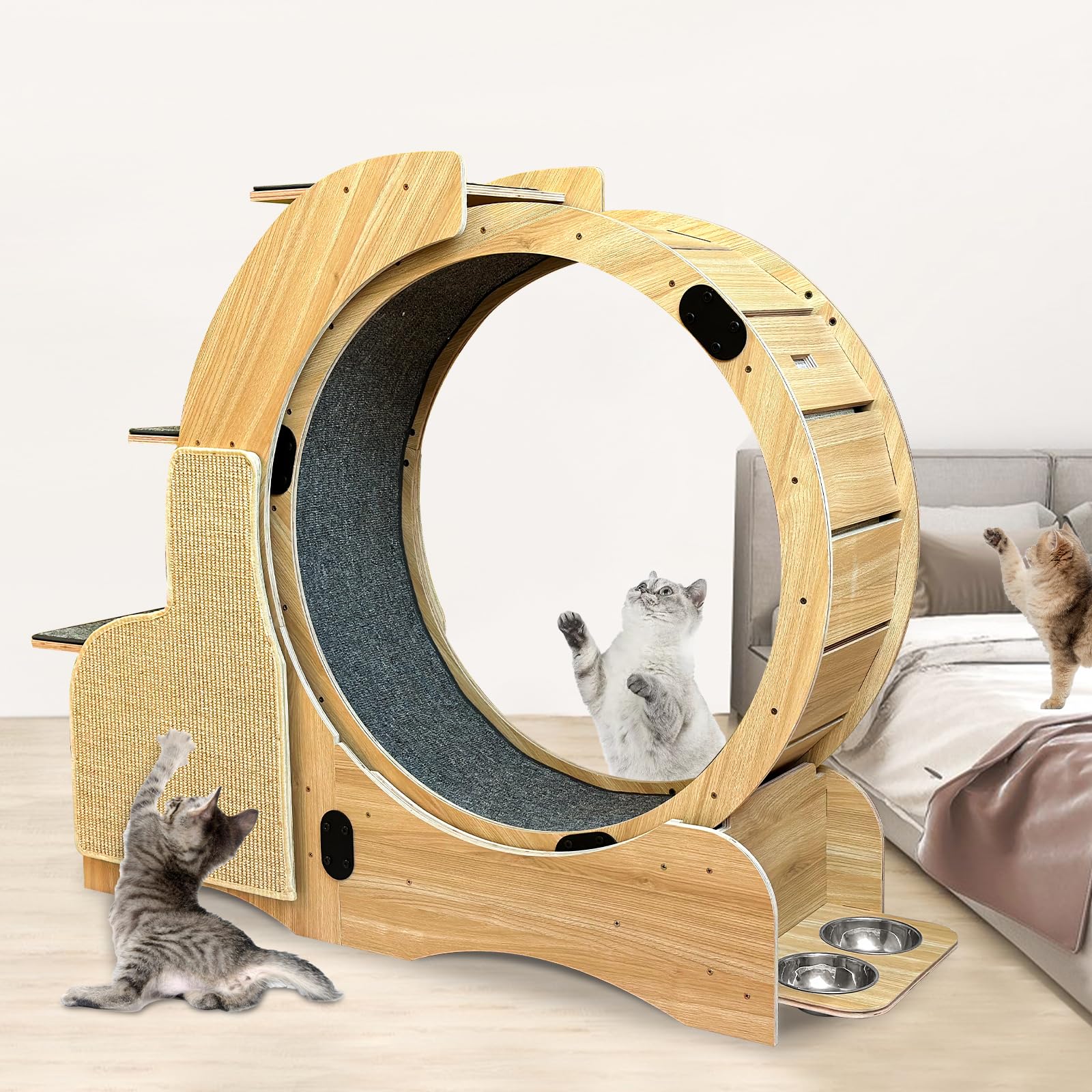 Upgraded Cat Wheel Exerciser For Indoor,Large Cats Treadmill,Cats Running Wheel With Silent Wheels,Loss Weight Device (Natural W
