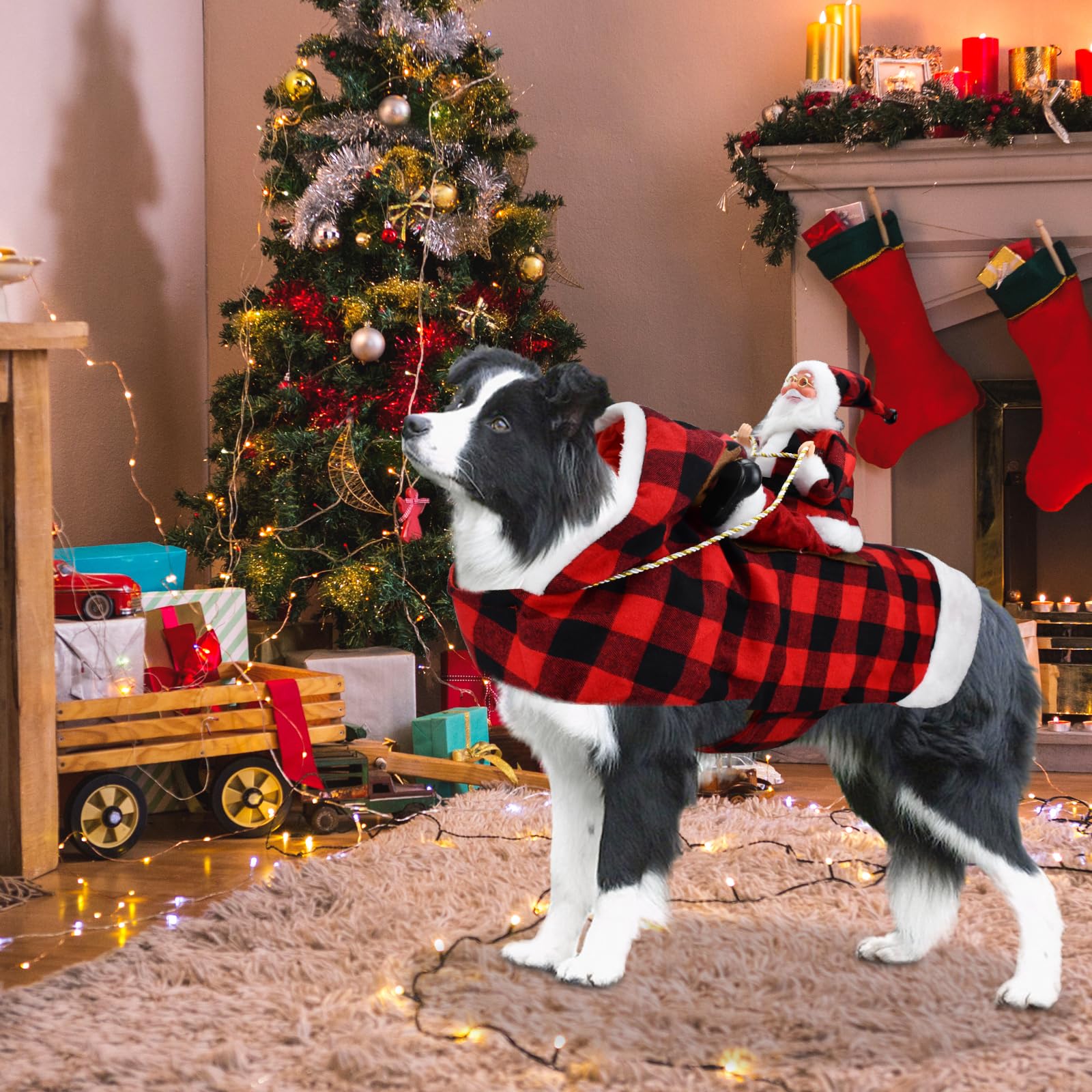 Cooshou Dog Cat Christmas Winter Plaid Hoodie Coat For Pet - Santa Claus Running Xmas Dog Clothes Xxxl