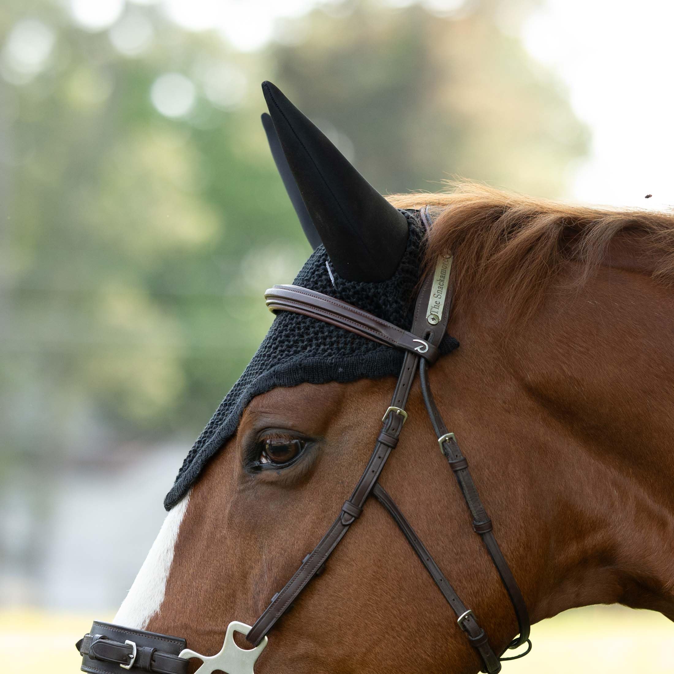 HORZE Supreme Silent Crochet Ear Bonnet - Sound Dampening Fly Protection for Sensitive Horses - Black - Horse