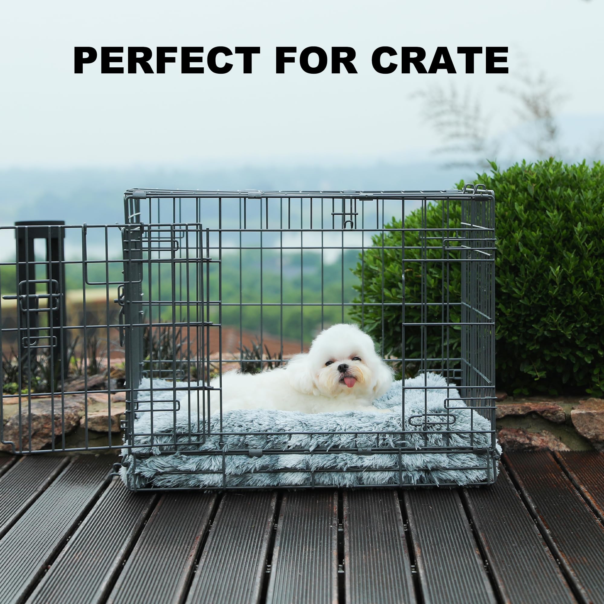 Bedfolks Waterproof Crate Bed, Plush Dog & Cat Bed With Removable Washable Cover, Faux Fur Kennel Pad, 21''X13'', Dark Grey