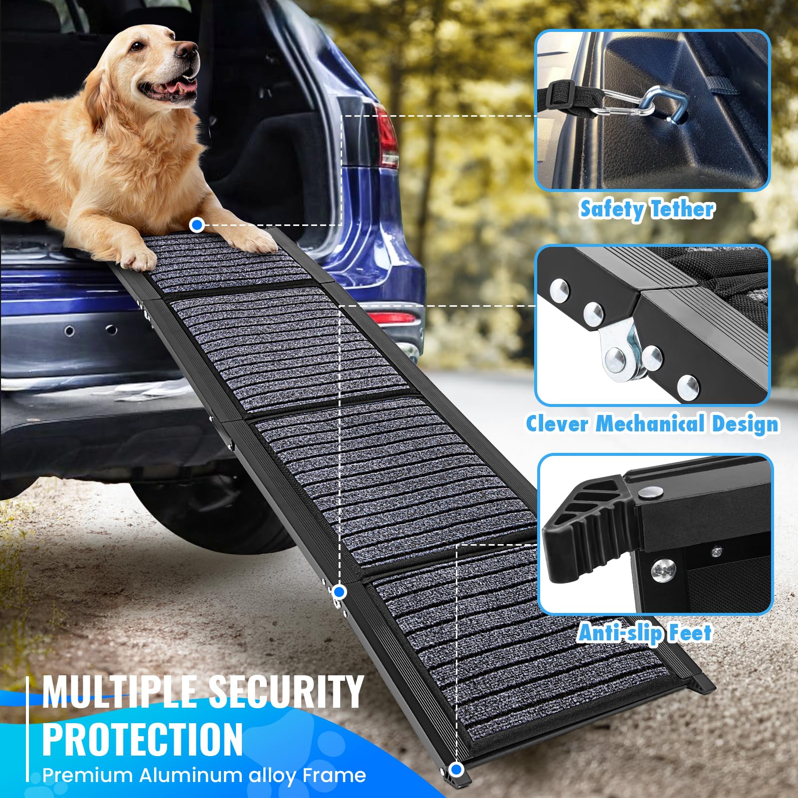 9TH SHOP Folding Dog Ramp for Cars, 63"x17", Non-Slip Surface, Portable, Black
