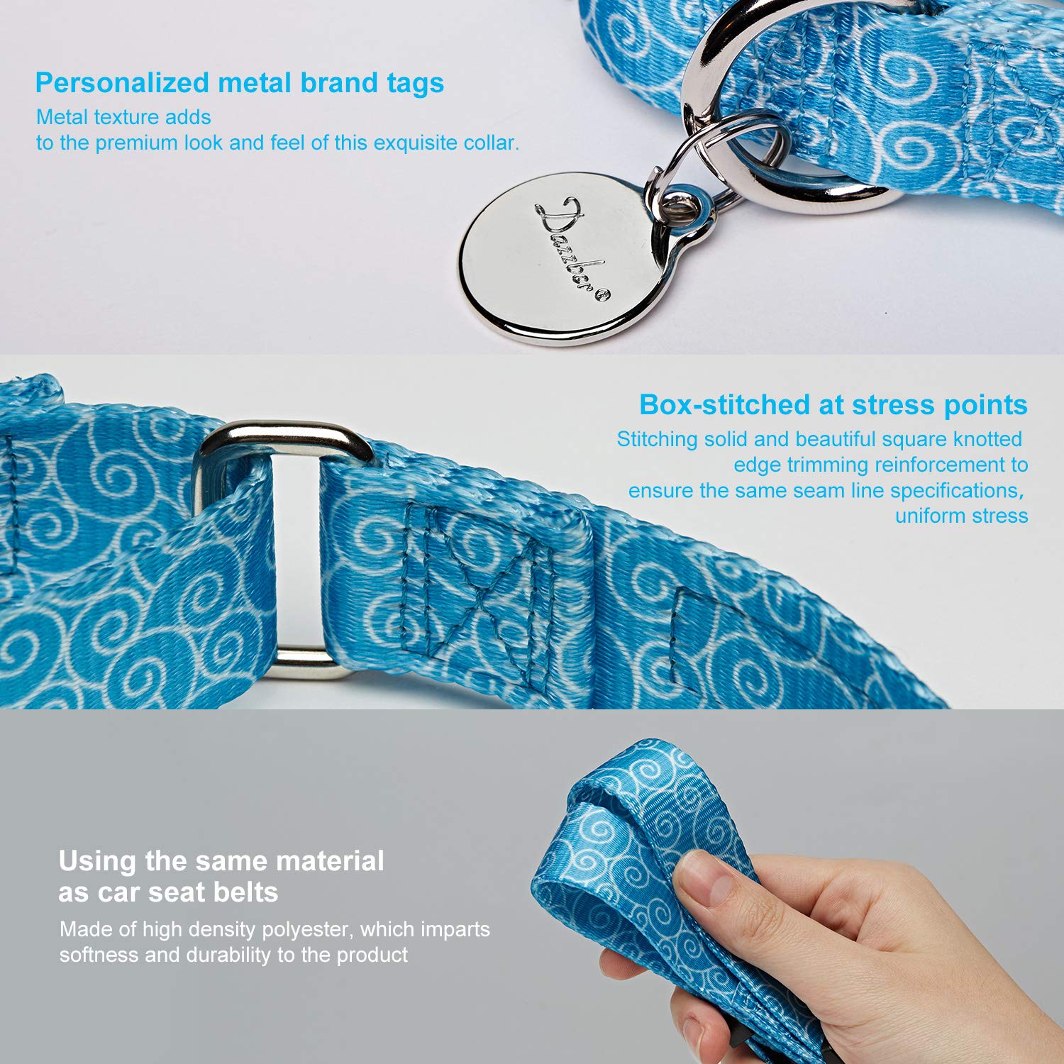 Dazzber Martingale Collar Nylon Dog Collar No Pull Pet Collar Heavy Duty For Medium And Large Dogs, Adjustable 14 Inch - 21 Inch, Sky Blue