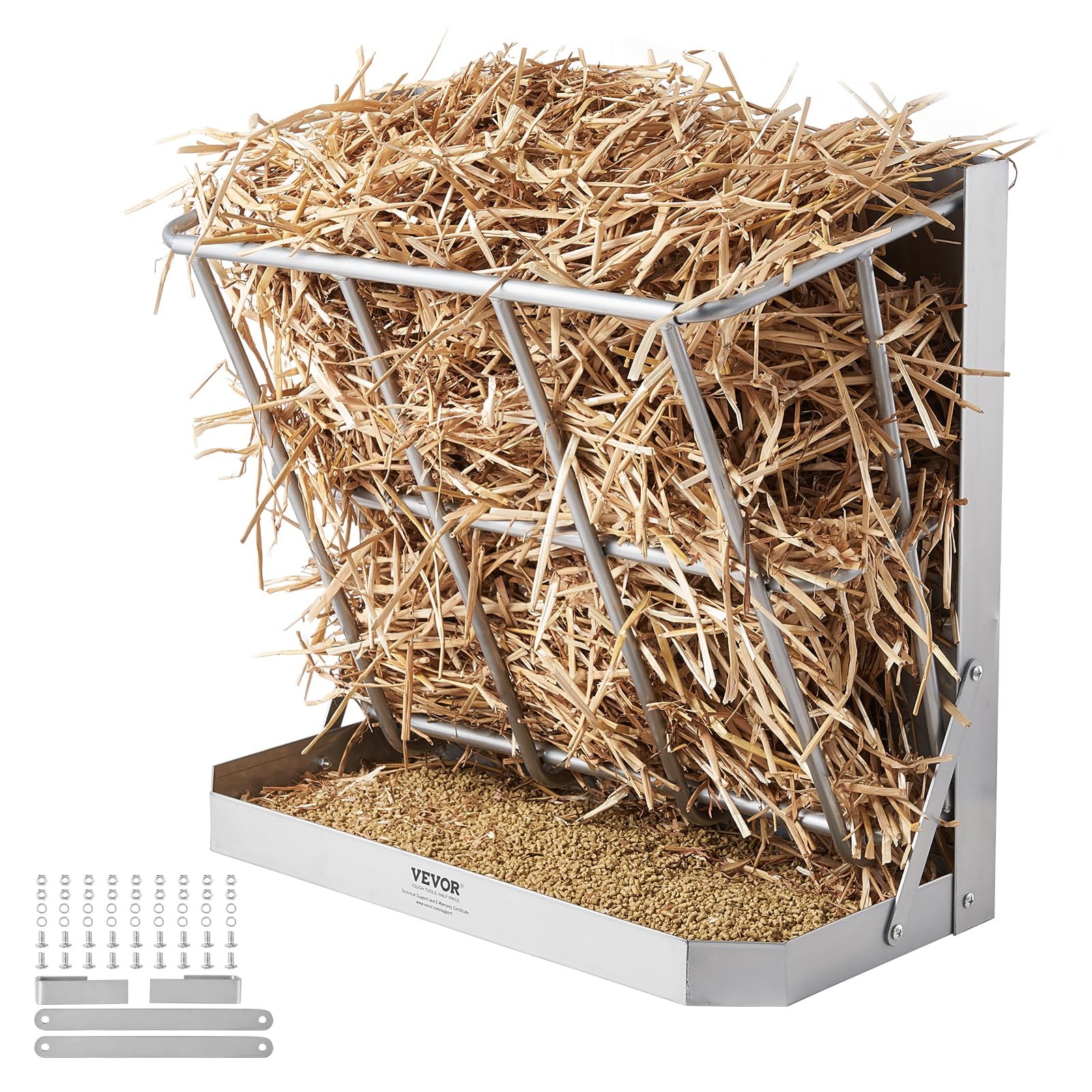 Vevor Goat Hay Feeder, 21 Gallons Large Capacity, 2 In 1 Hay And Grain Feeder, Wall Mounted Livestock Feeder With Feed Tray, Multiple Sided Goat Hay Rack, Sturdy Steel Hay Rack For Sheep Horses