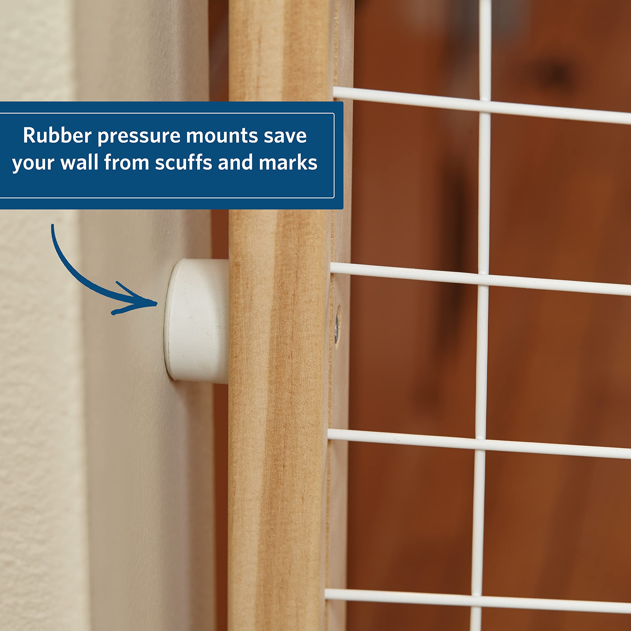 Midwest Homes For Pets Wire Mesh Pet Safety Gate, Pressure Mounted Dog Gate Measures 44 Inches Tall & Expands To 29-50 Inches Wide, Natural Wood & White Powder Coated Wire Mesh