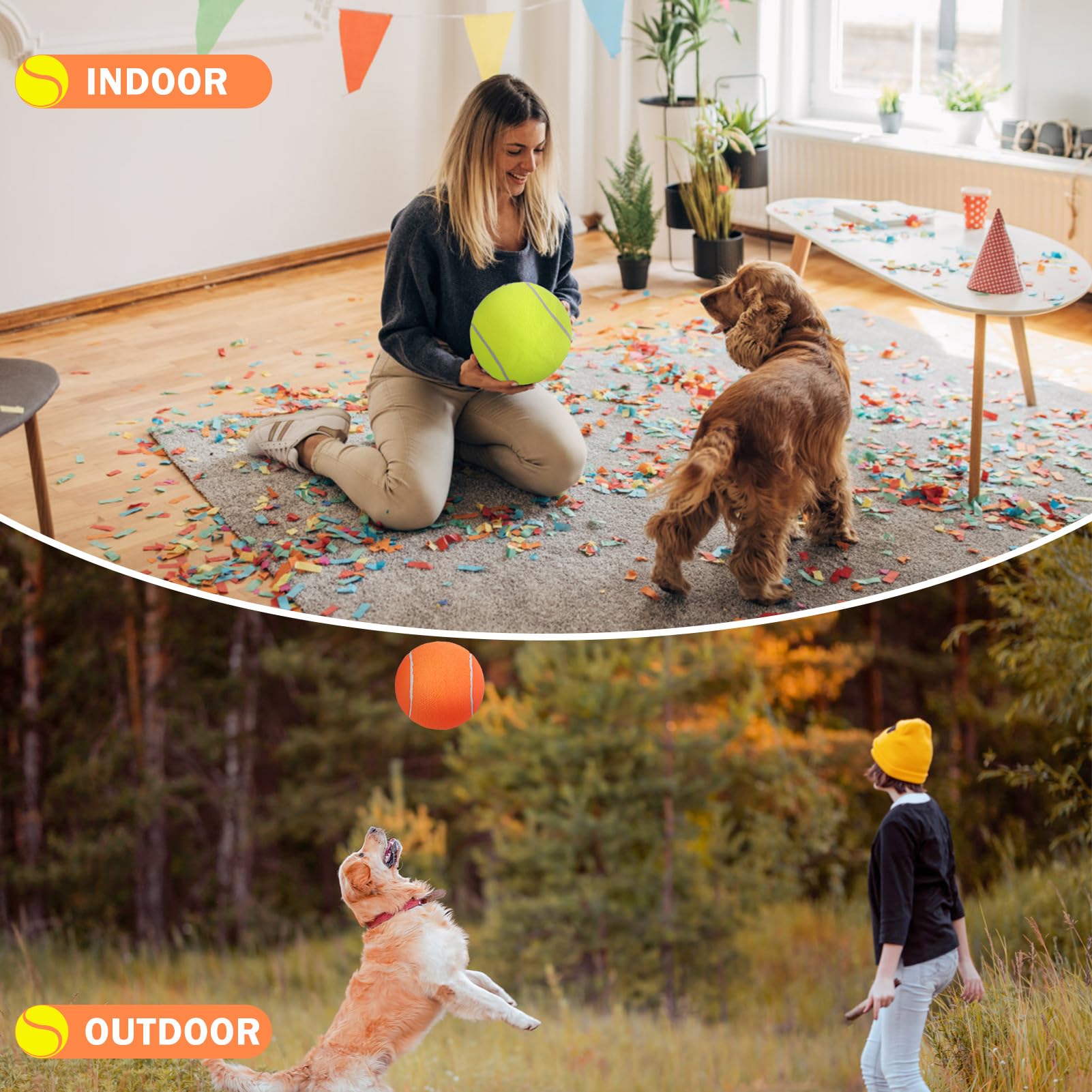 Scenereal Giant Tennis Ball For Dogs 2 Pack,Upgraded Thicken 9.5'' Large Tennis Balls For Dogs,Halloween Dog Toys Birthday Gift,