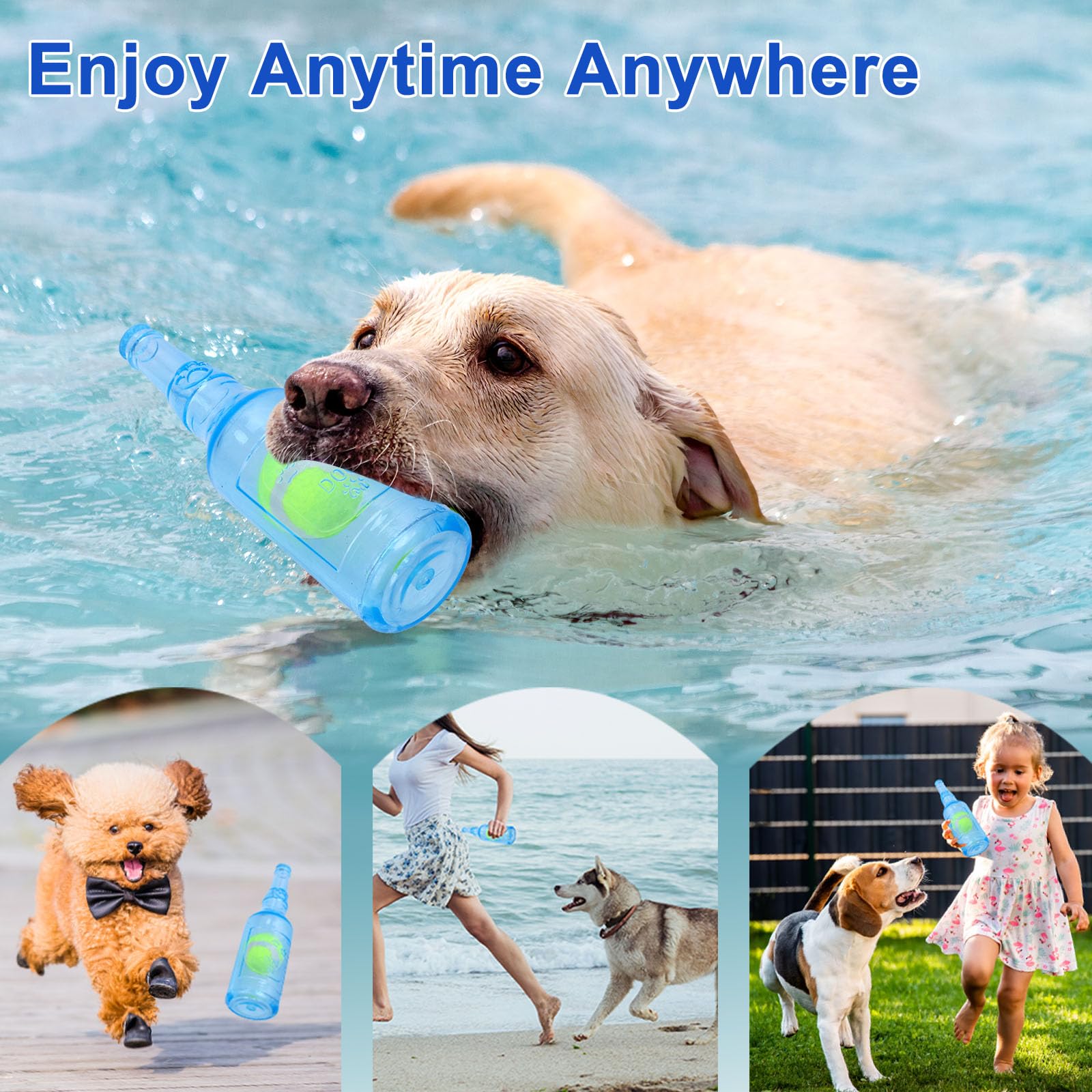 Squeaky Chew Toy For Dogs, Tpr Bottle With Tennis Ball Inside (Blue, Large)