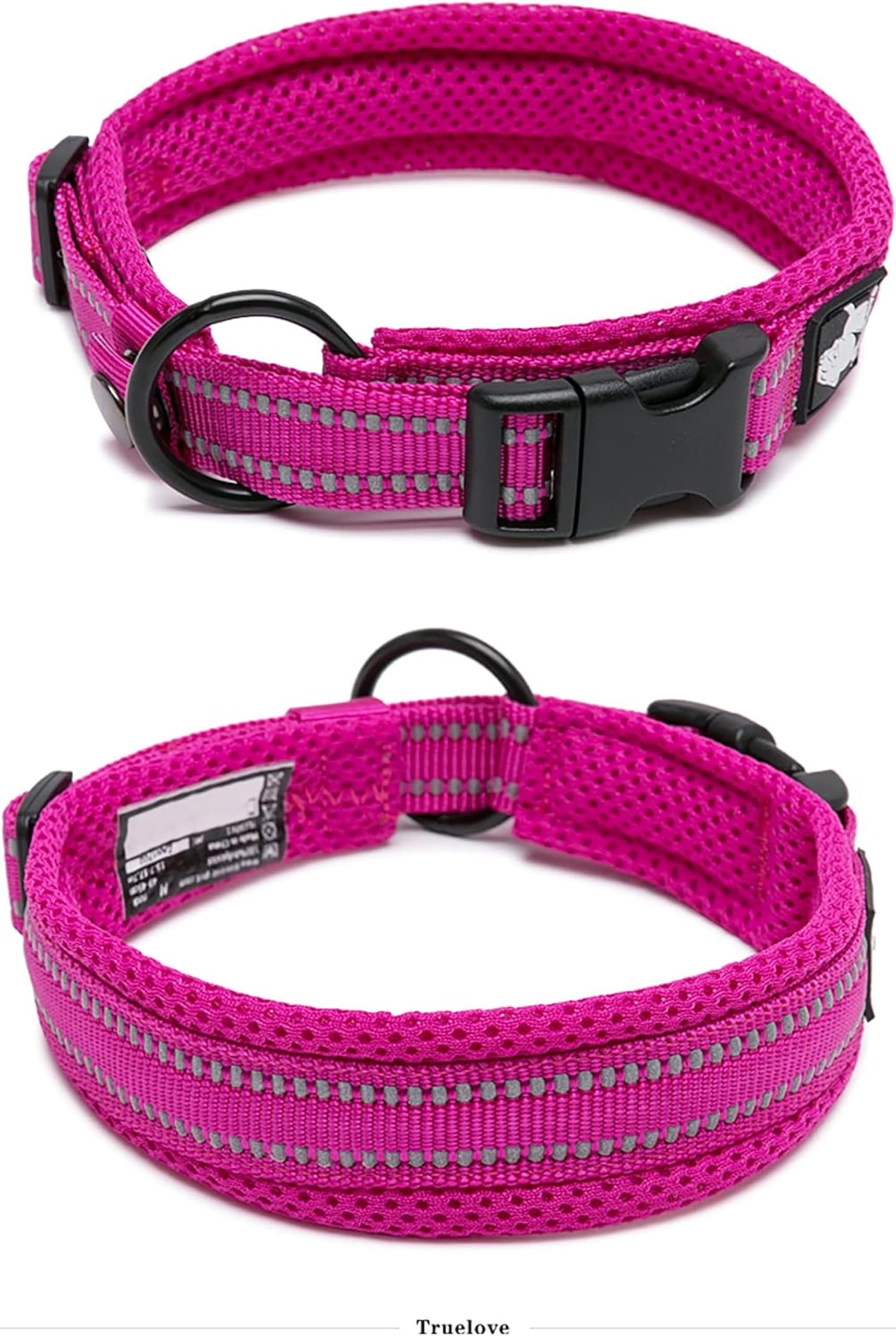 Truelove Dog Collar Reflective Premium Duraflex Buckle,High Grade Nylon Webbing No Choke Basic Collars Tlc5011(Fushcia,2Xl)