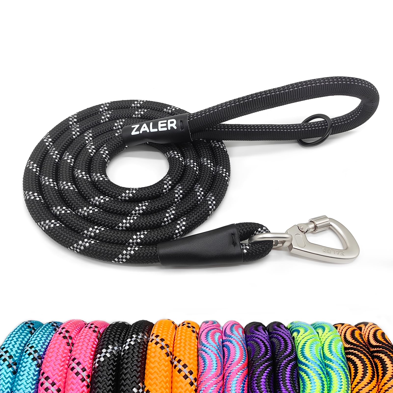 Zaler Rope Dog Leash, 4/5/6/10/15/20/30/50 Foot Reflective Leashes With Carabiner, Heavy Duty Lead For Large And Medium Dogs (5F