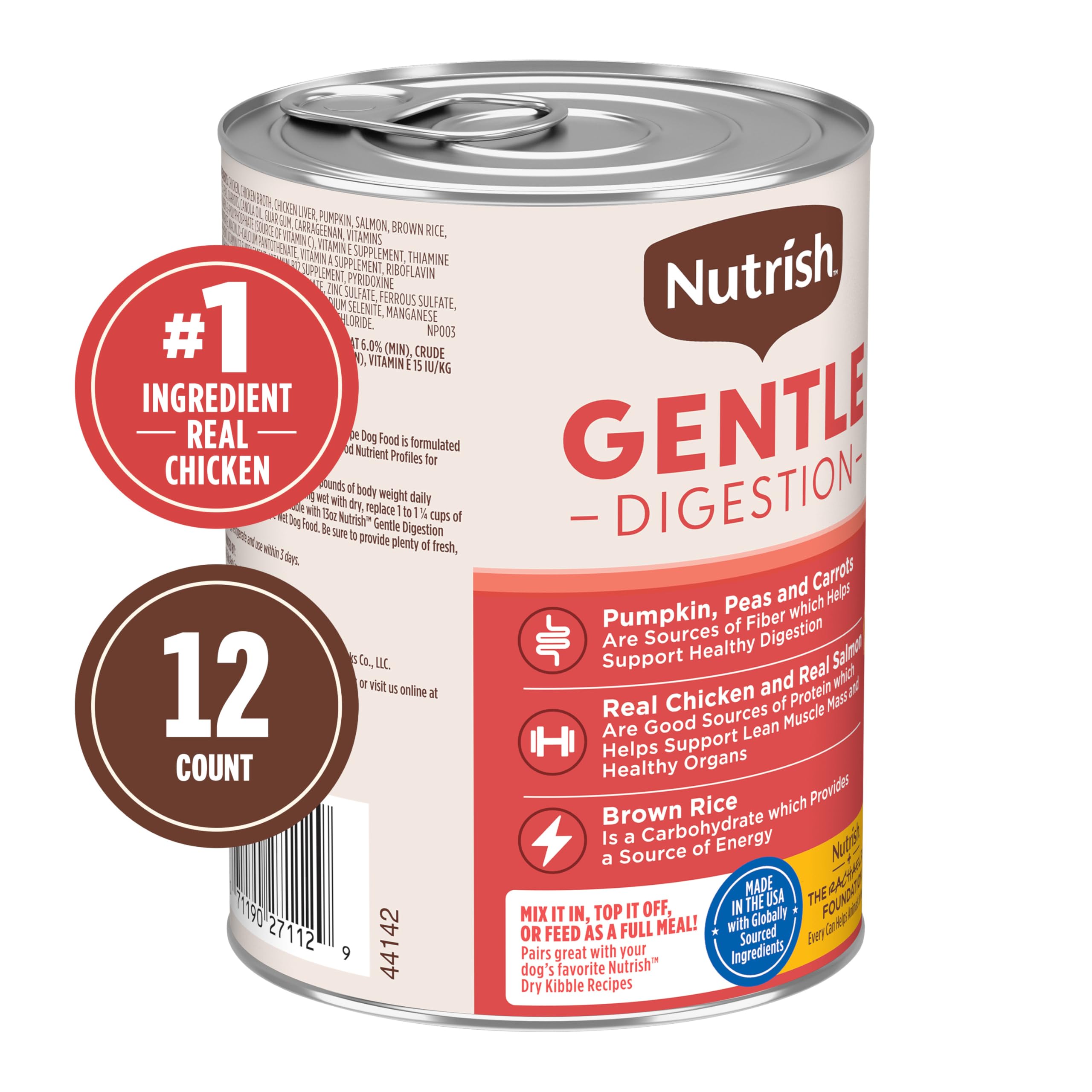 Nutrish Gentle Digestion Wet Dog Food, Real Chicken & Pumpkin, 13 oz Can, 12 Count