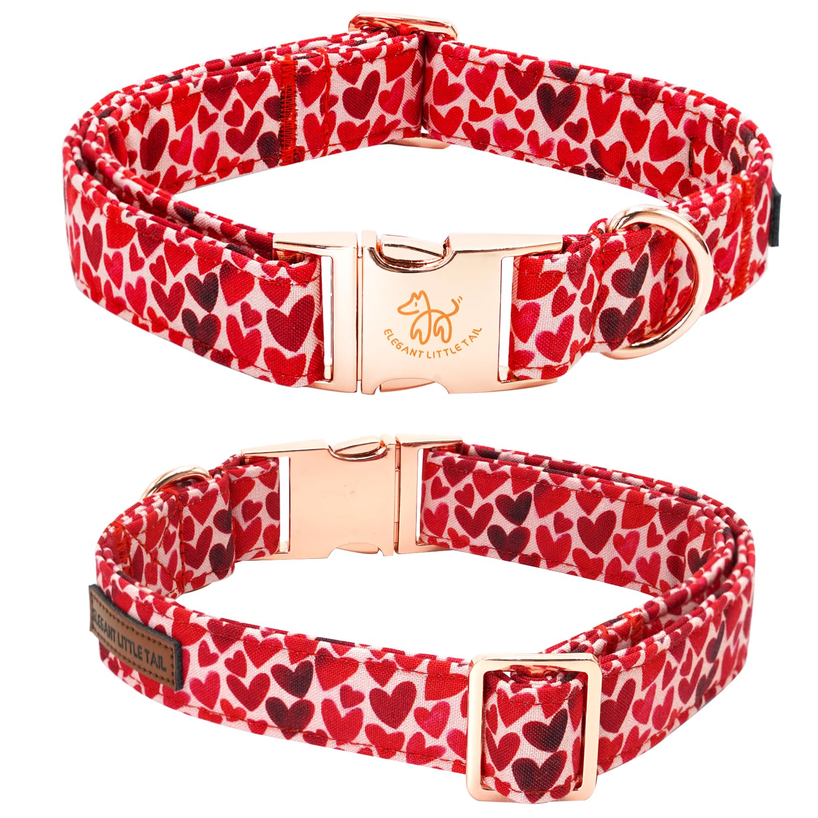 Elegant little tail Valentine's Dog Collar, Cute Red Heart Dog Collar with Bow for Medium Dogs, Female or Male Adjustable Cotton