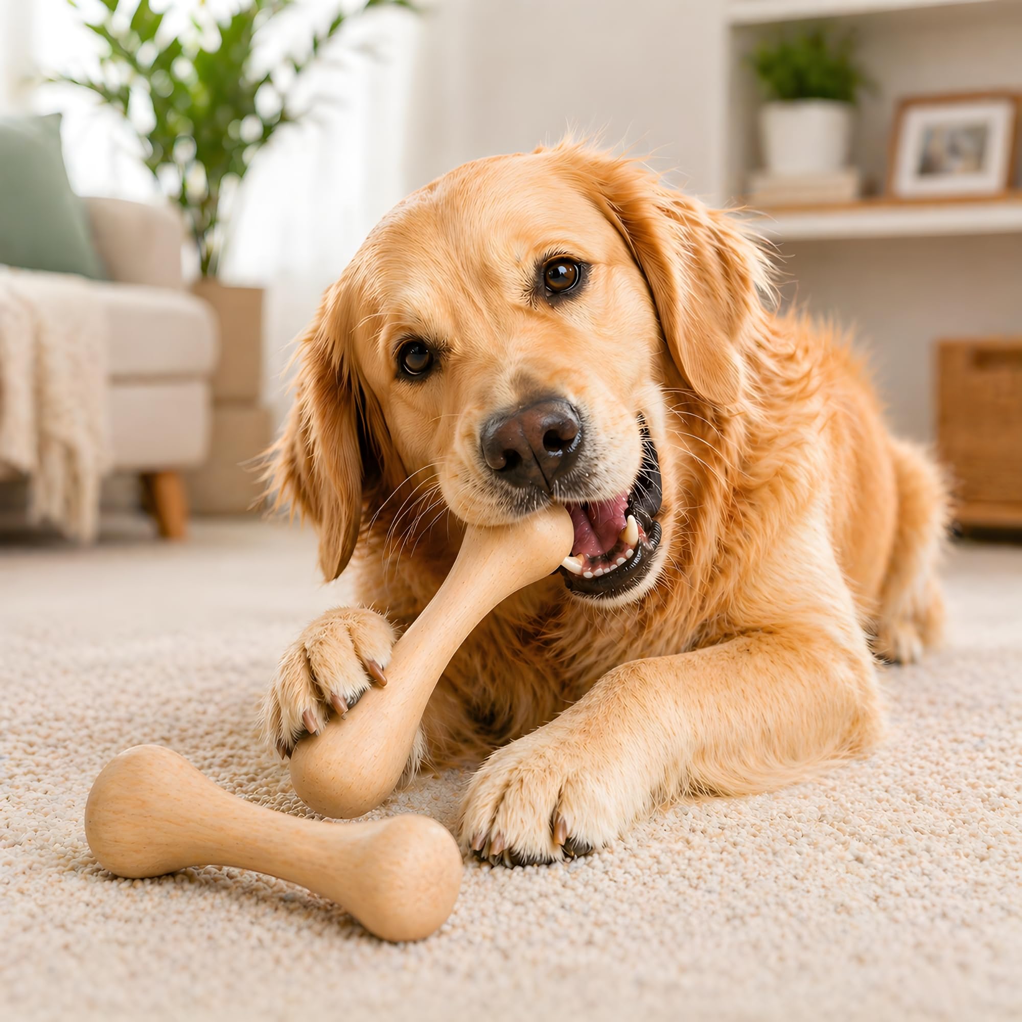 Softer Wooden Dog Chew Toy For Puppies | Bone Shape Eucalyptus Wood Dog Teether | Natural Dental Chew Toy | Easy Hold & Play For