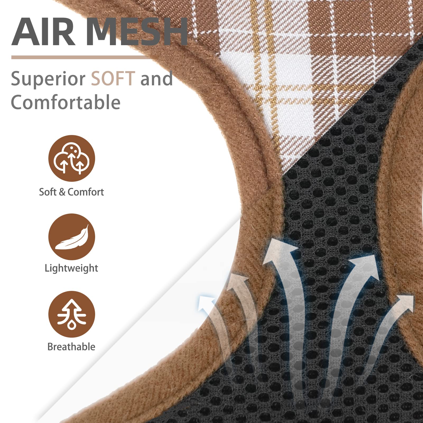 Pupteck Soft Mesh Dog Harness And Leash Set Pet Puppy Cat Comfort Padded Vest No Pull Harnesses, Brown, M