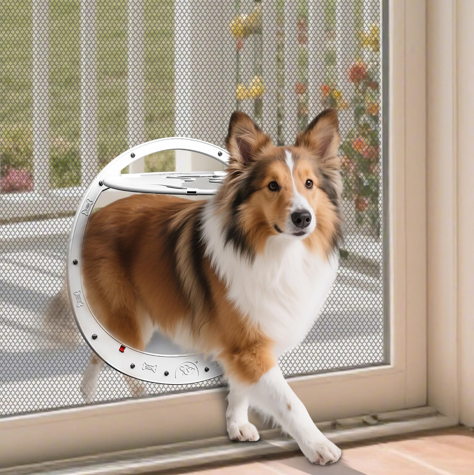 Alumani Dog Door For Screen Door, Dog Screen Door With Lockable Magnetic Flap, Anti-Mosquito Pet Door For Screen Window, White