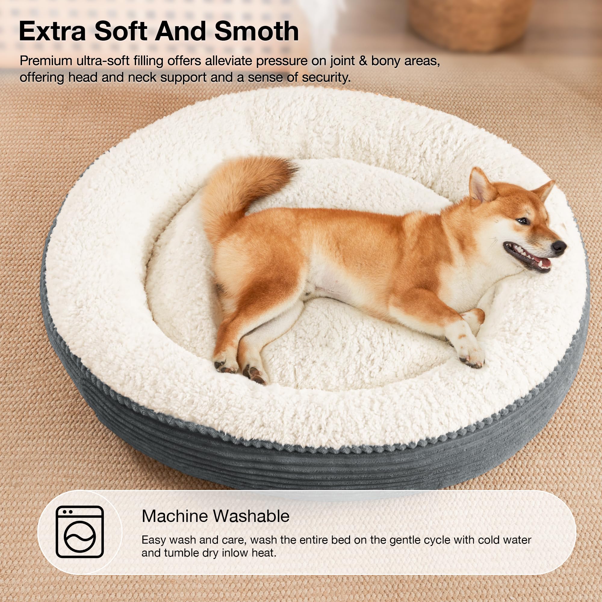 Love'S Cabin Round Donut Cat And Dog Cushion Bed, 36In Pet Bed For Medium Or Large Dogs, Anti-Slip Water-Resistant Bottom, Super