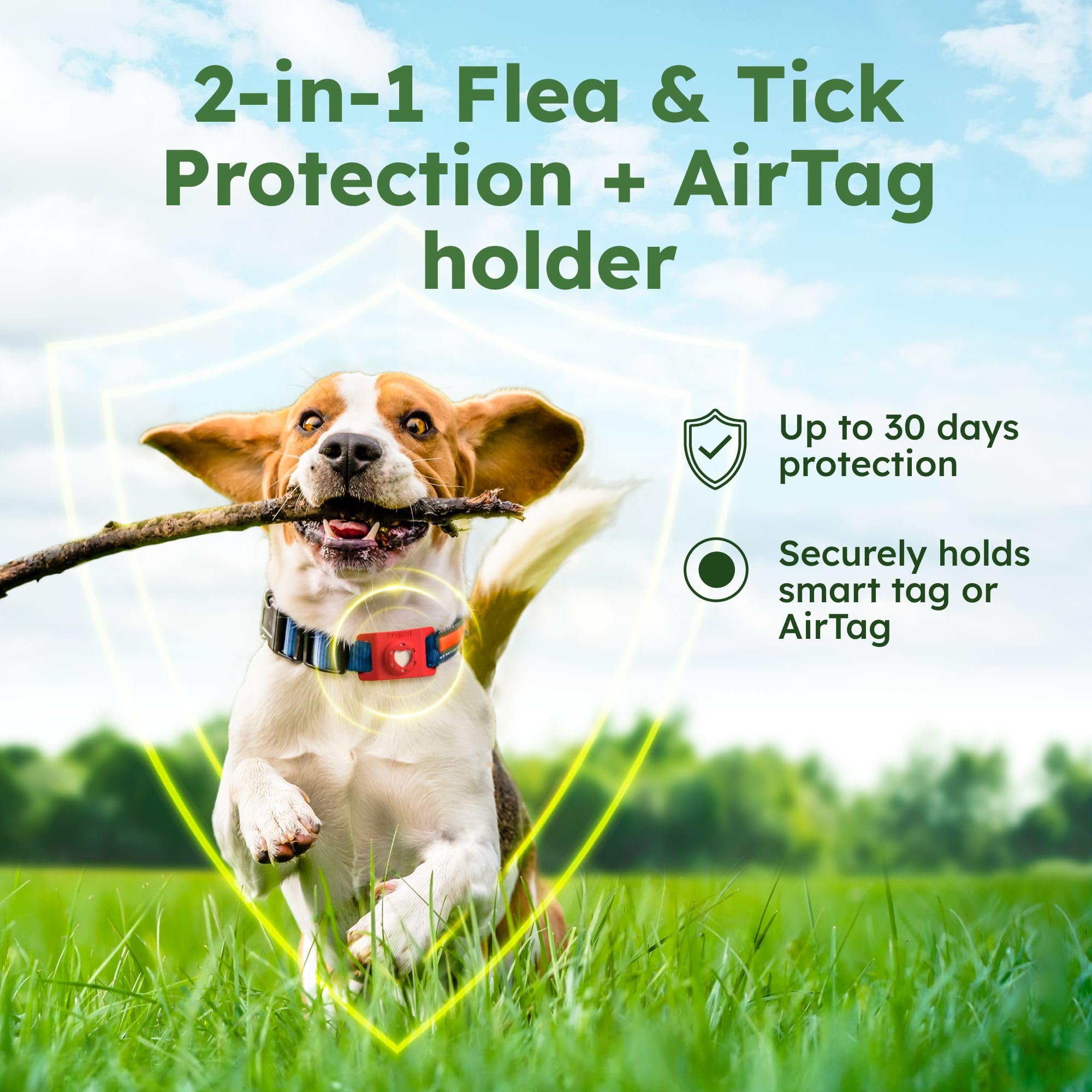 BugMD Paw Guardian Flea & Tick Prevention Pendant for Dogs & Cats, Red, with AirTag Holder, Plant-Powered, 1 Pack