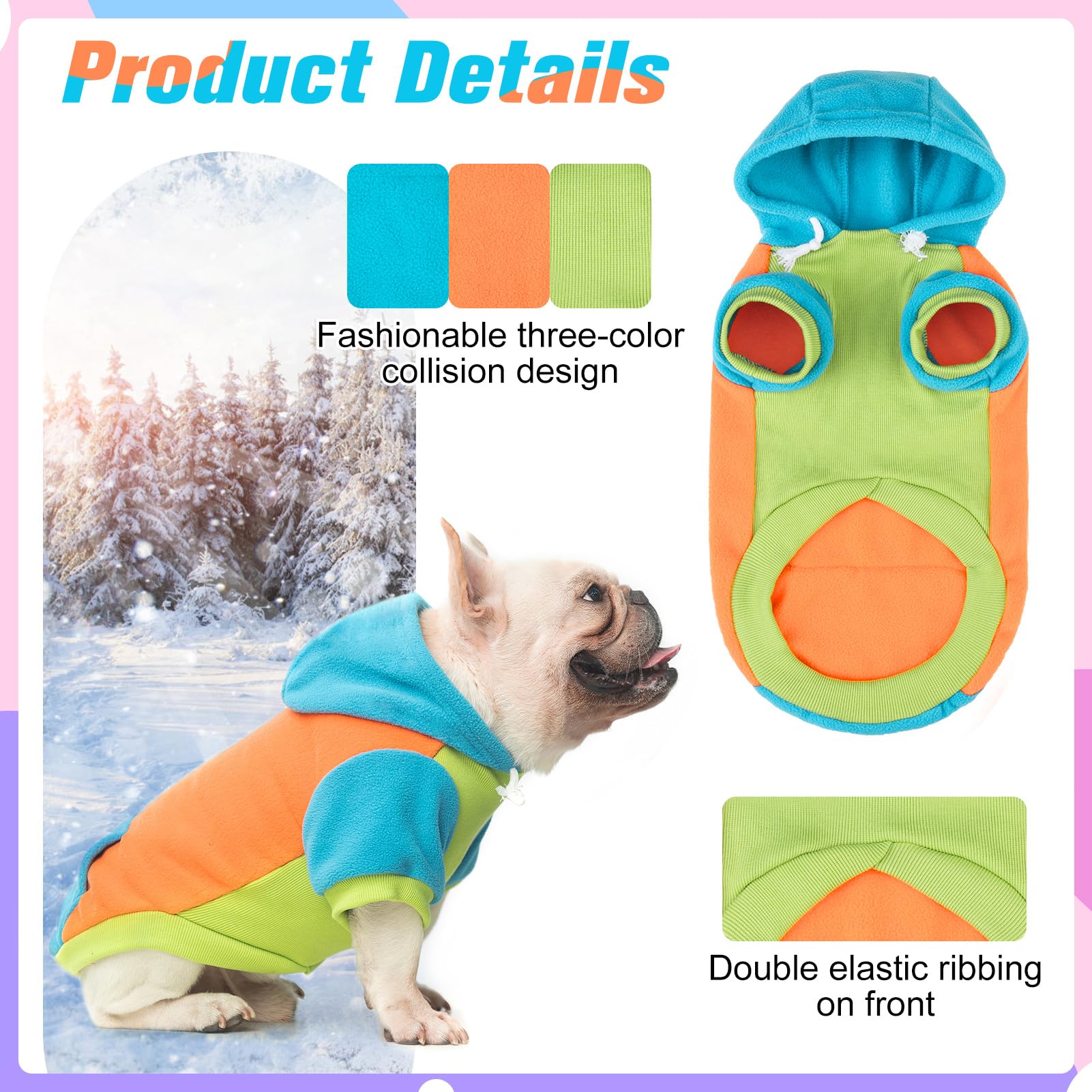 Beautyzoo Fleece Dog Hoodie Sweatershirt With Pocket And Leash Hole, Stretchy Small Medium Large Sized Dogs Clothes For Fall Win