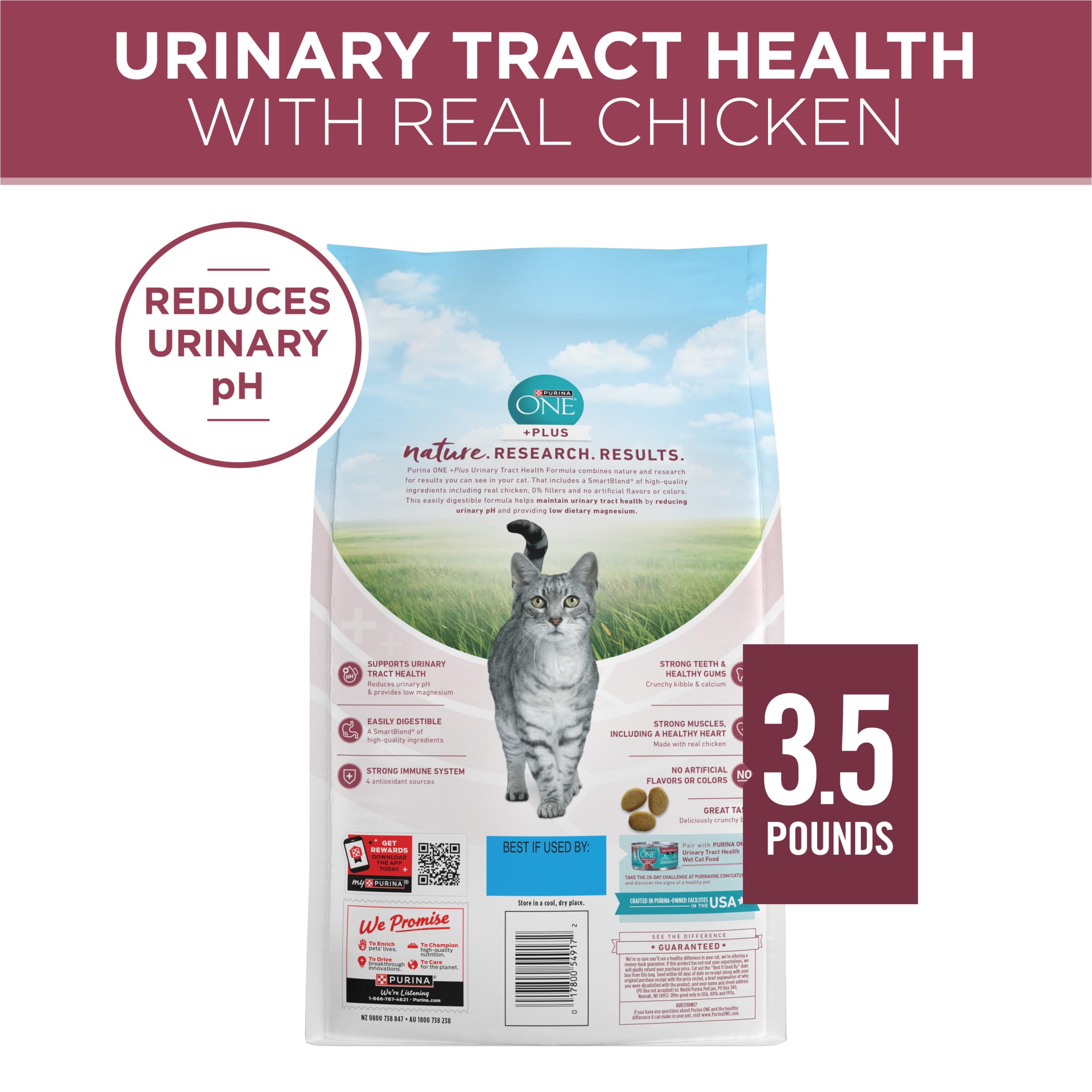 Purina ONE High Protein Dry Cat Food, +Plus Urinary Tract Health Formula - 3.5 lb. Bag
