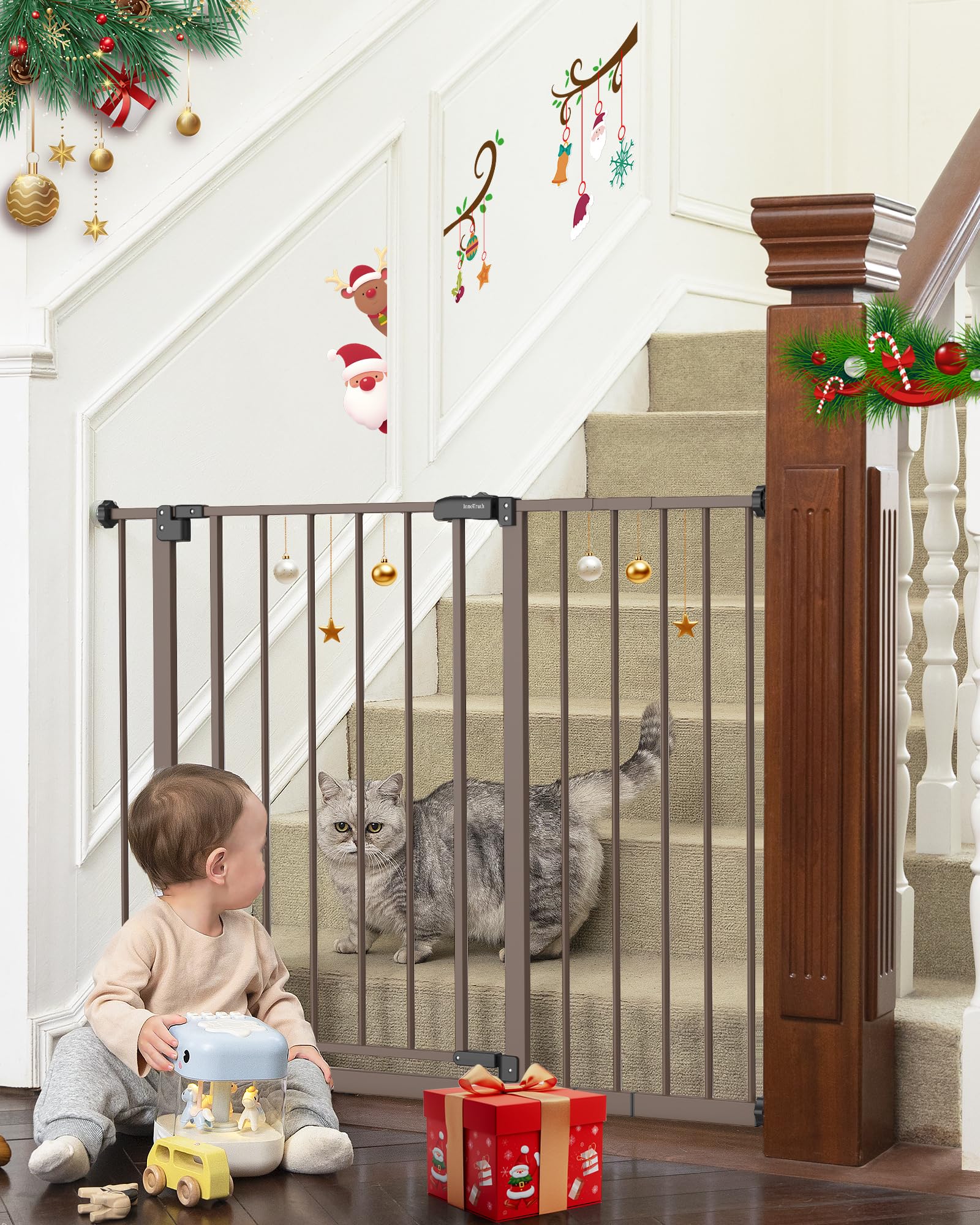 Mom's Choice Award-InnoTruth Baby Gate for Doorways 28.9-42.1'' Wide, Dog Gate for The House Easy Step Walk Thro Expanded Two-Wa