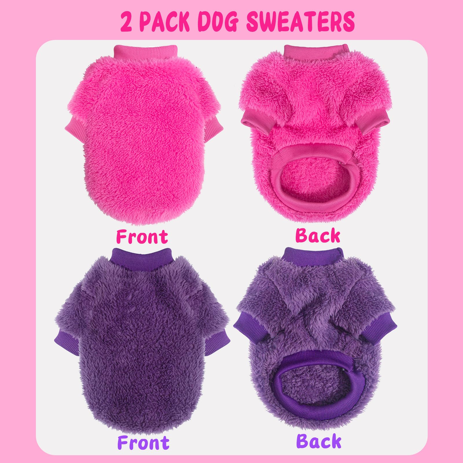 2 Cute Dog Sweaters For Girls - Fall/Winter Warm Fleece Chihuahua & Small Dog Clothes