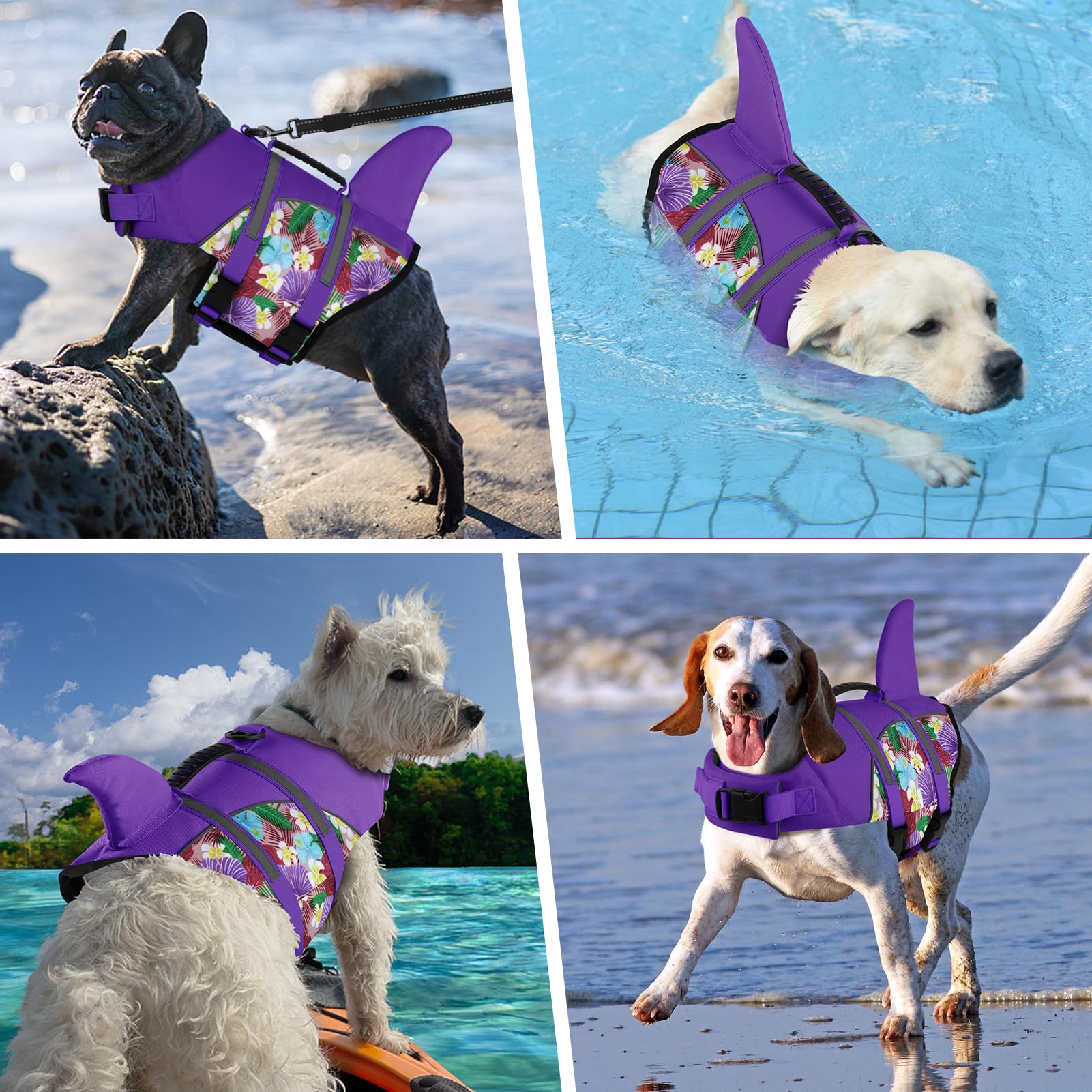 Doglay Dog Life Vest - Cute Shark Design With Superior Buoyancy And Rescue Handle, Adjustable For Boating And Swimming, Ripstop