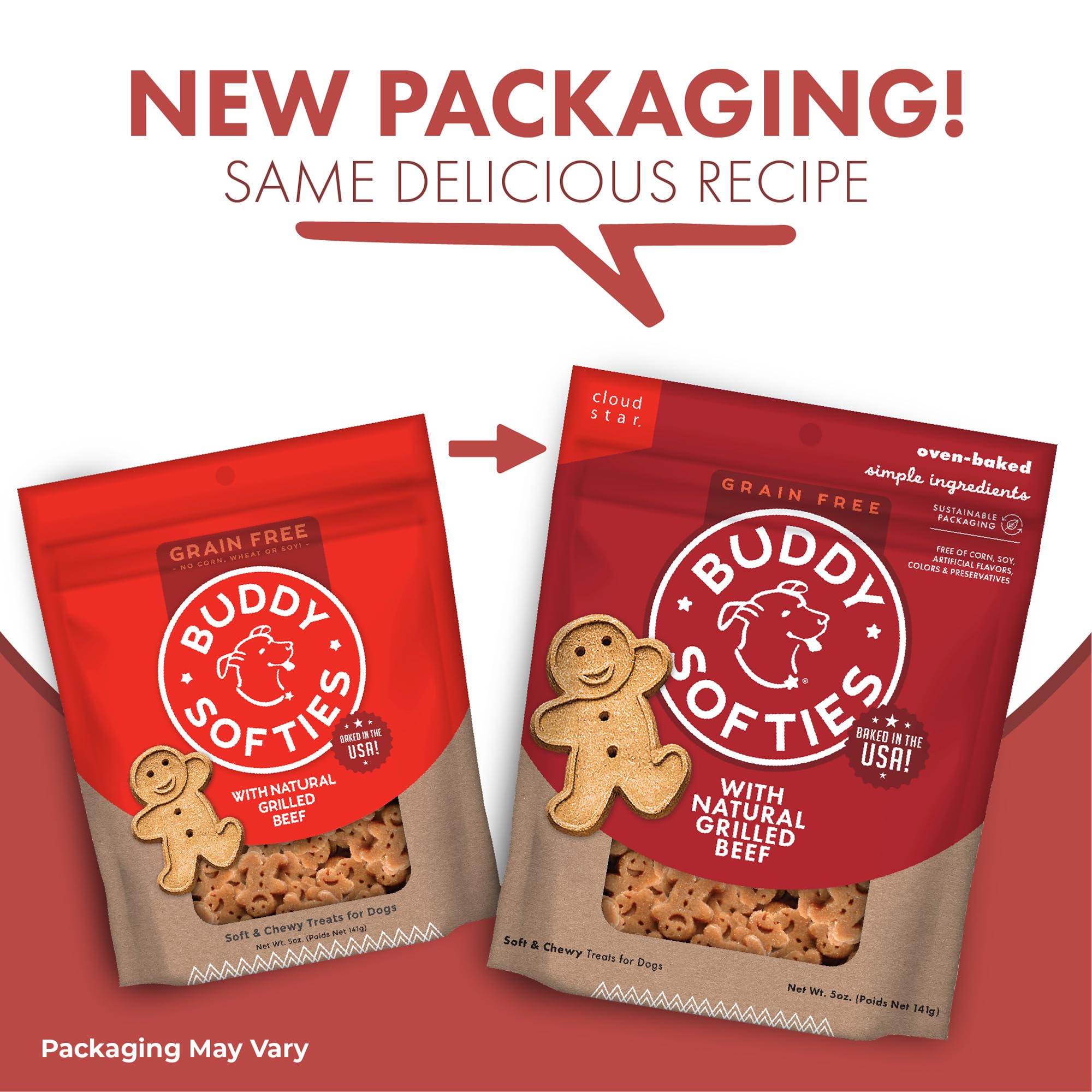 Buddy Biscuits Softies 5 oz Pouch, Grain-Free Soft & Chewy, Natural Grilled Beef Flavor Dog Treats, Oven Baked in The USA