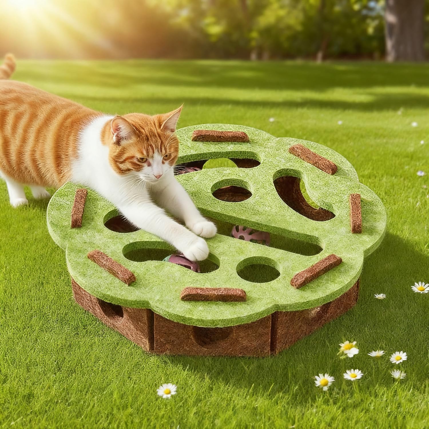 Cat Scratch Puzzle Enrichment Box, Cat Nail File Enrichment Box, Cats Nail File Scratcher, with Bell for Indoor Cats Scratching