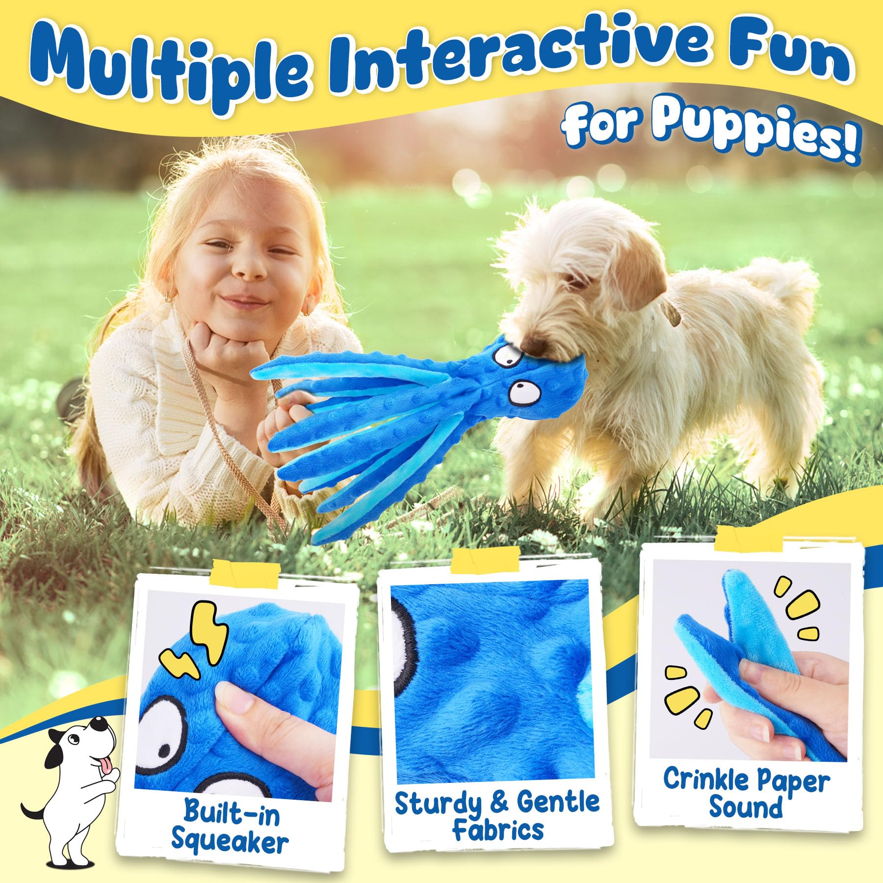 Kipritii 9-Pack Interactive Puppy Dog Toys For Small Dogs No-Stuffing Squeaky Octopus-Shaped Toy, Cute Plush & Engaging Chew Toy
