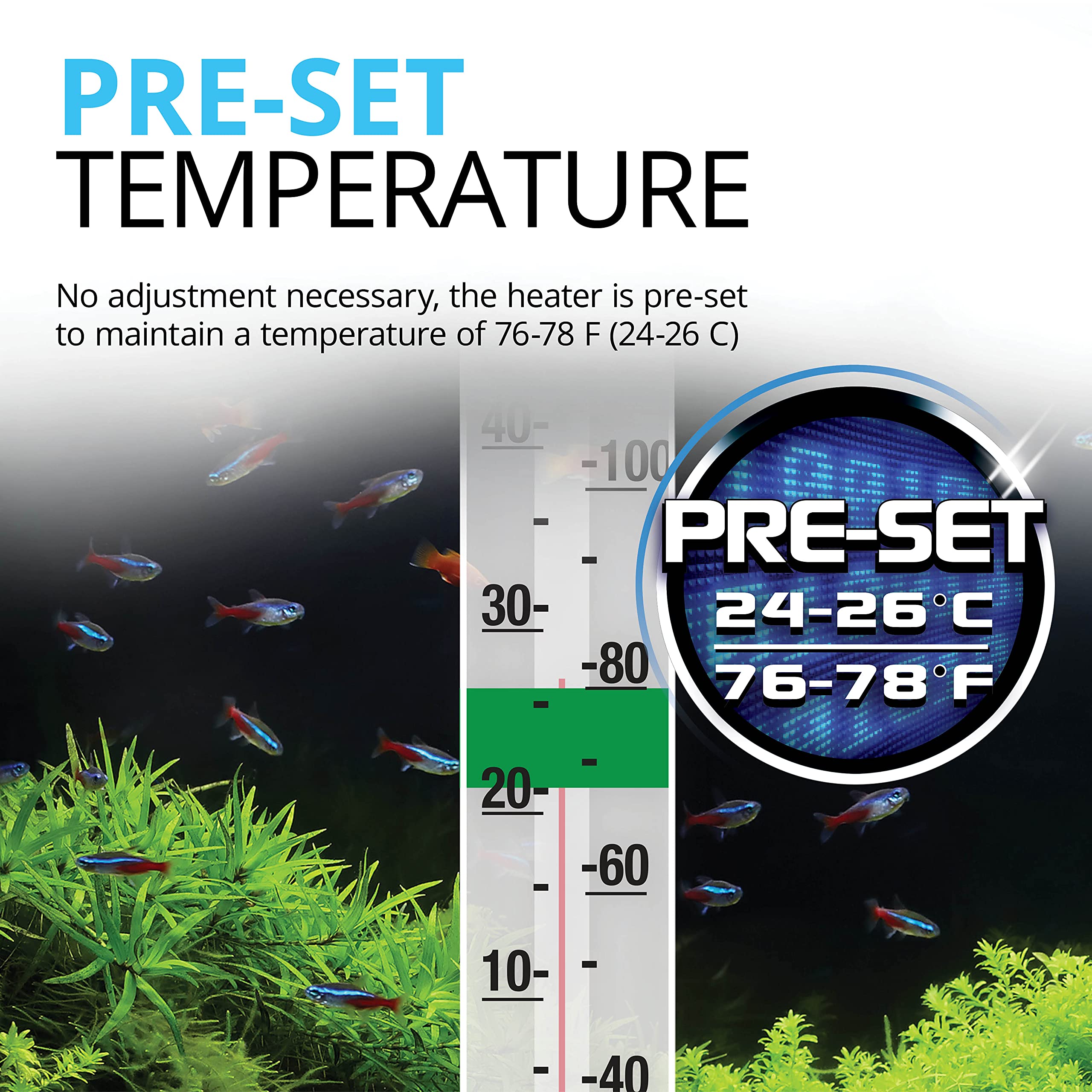 Fluval P50 Submersible Aquarium Heater – 50W, Preset 76-78°F For Freshwater & Saltwater Tanks Up To 15 Gal, Shatterproof, Fully Submersible, Led Indicator, Durable & Safe Fish Tank Heater