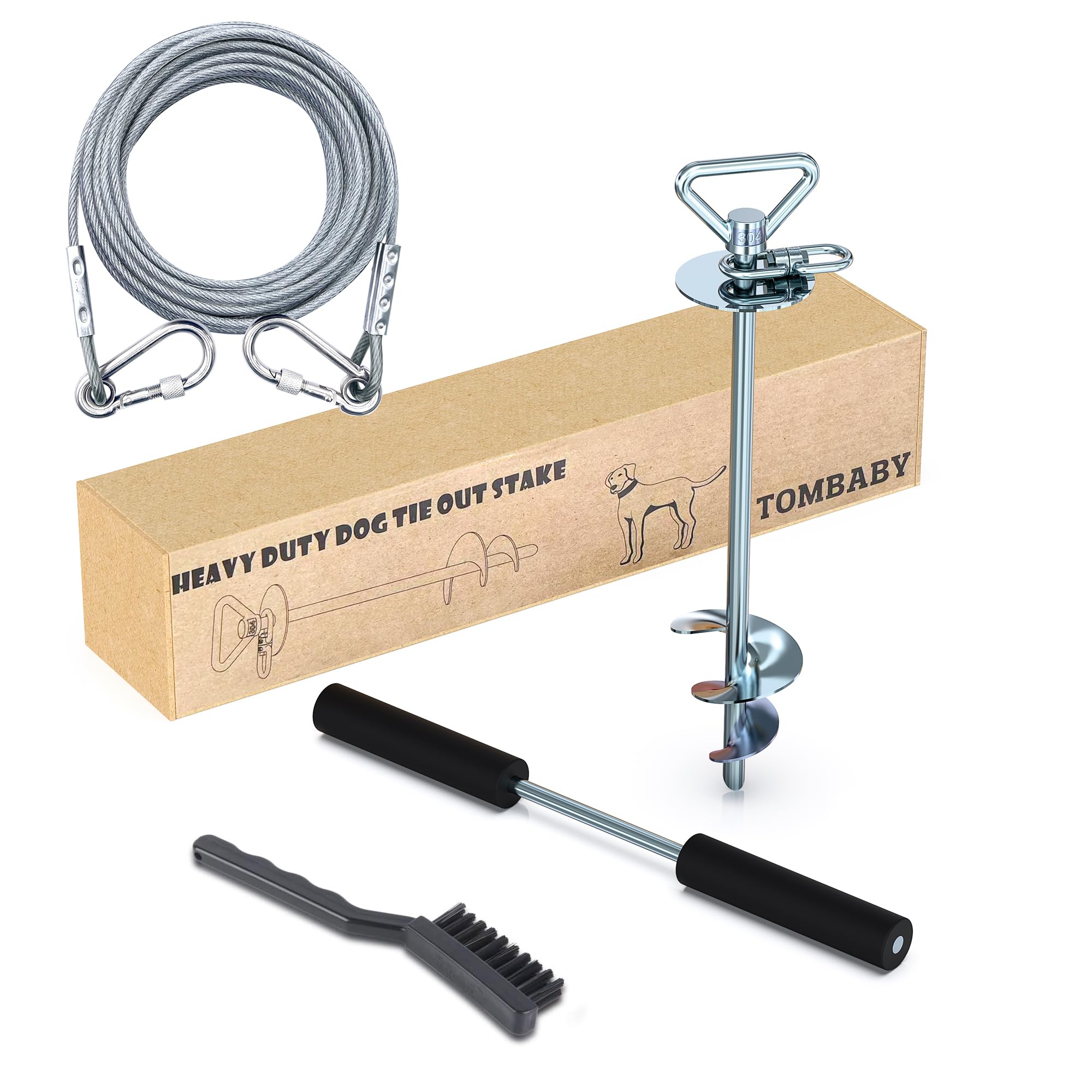 Tombaby Dog Tie Out Cable And Stake,With 20Ft Heavy Duty Cable,360 Swivel Dog Anchor& Anti-Tangle,Dog Runner For Yard,Dog Stake 
