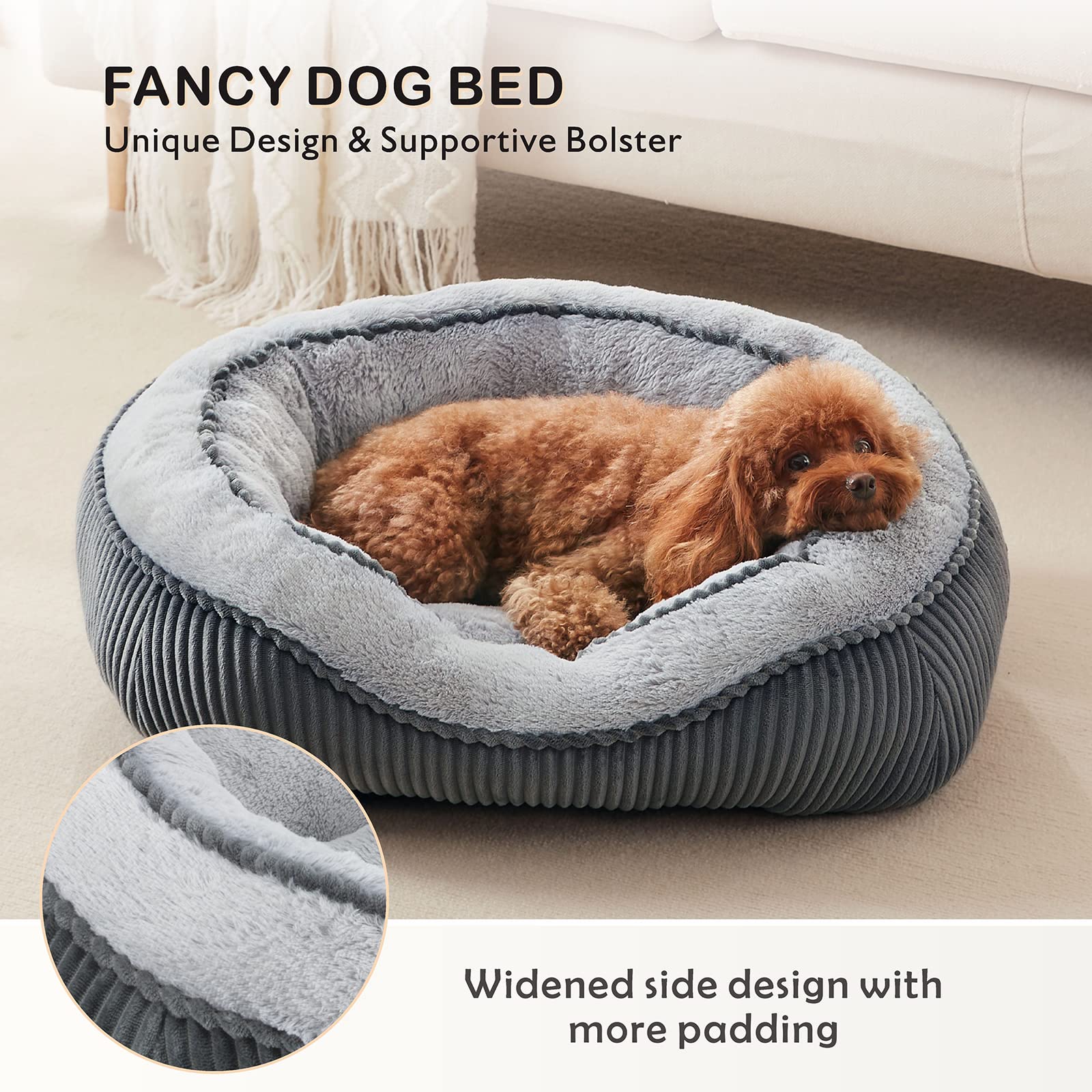 Siwa Mary Dog Beds For Small Medium Large Dogs & Cats. Washable Pet Bed, Orthopedic Dog Sofa Bed, Luxury Wide Side Fancy Design,