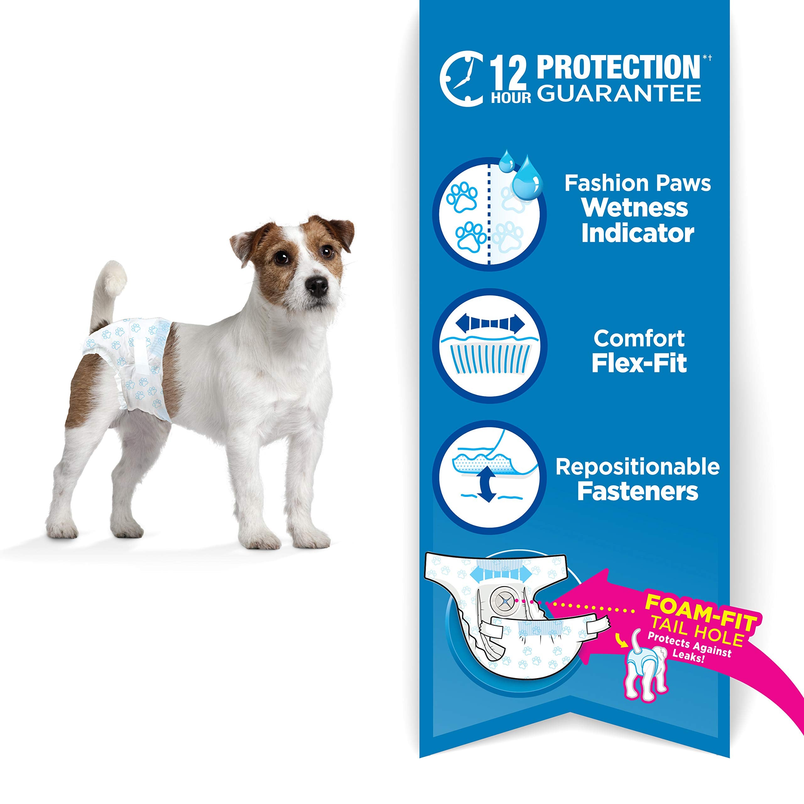 Four Paws Wee-Wee Super Absorbent Disposable Adjustable Dog Potty Training Diapers, Leak-Proof Protection for Puppies and Small