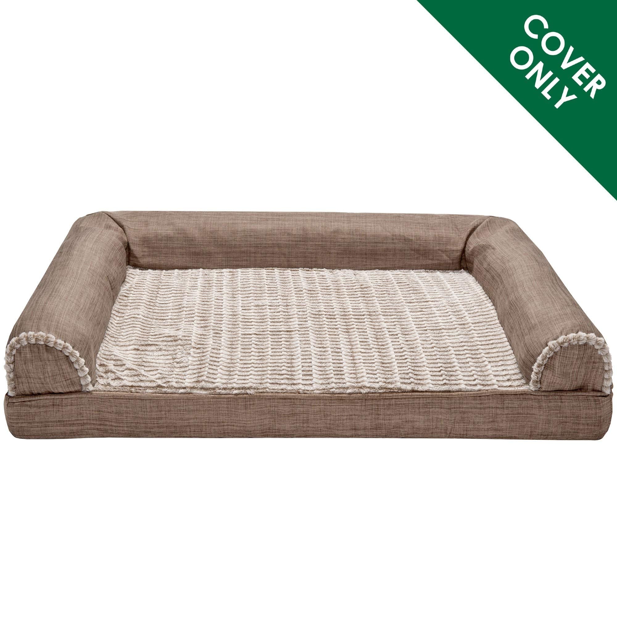 Furhaven Replacement Dog Bed Cover Luxe Faux Fur & Performance Linen Sofa-Style, Machine Washable - Woodsmoke, Jumbo (X-Large)