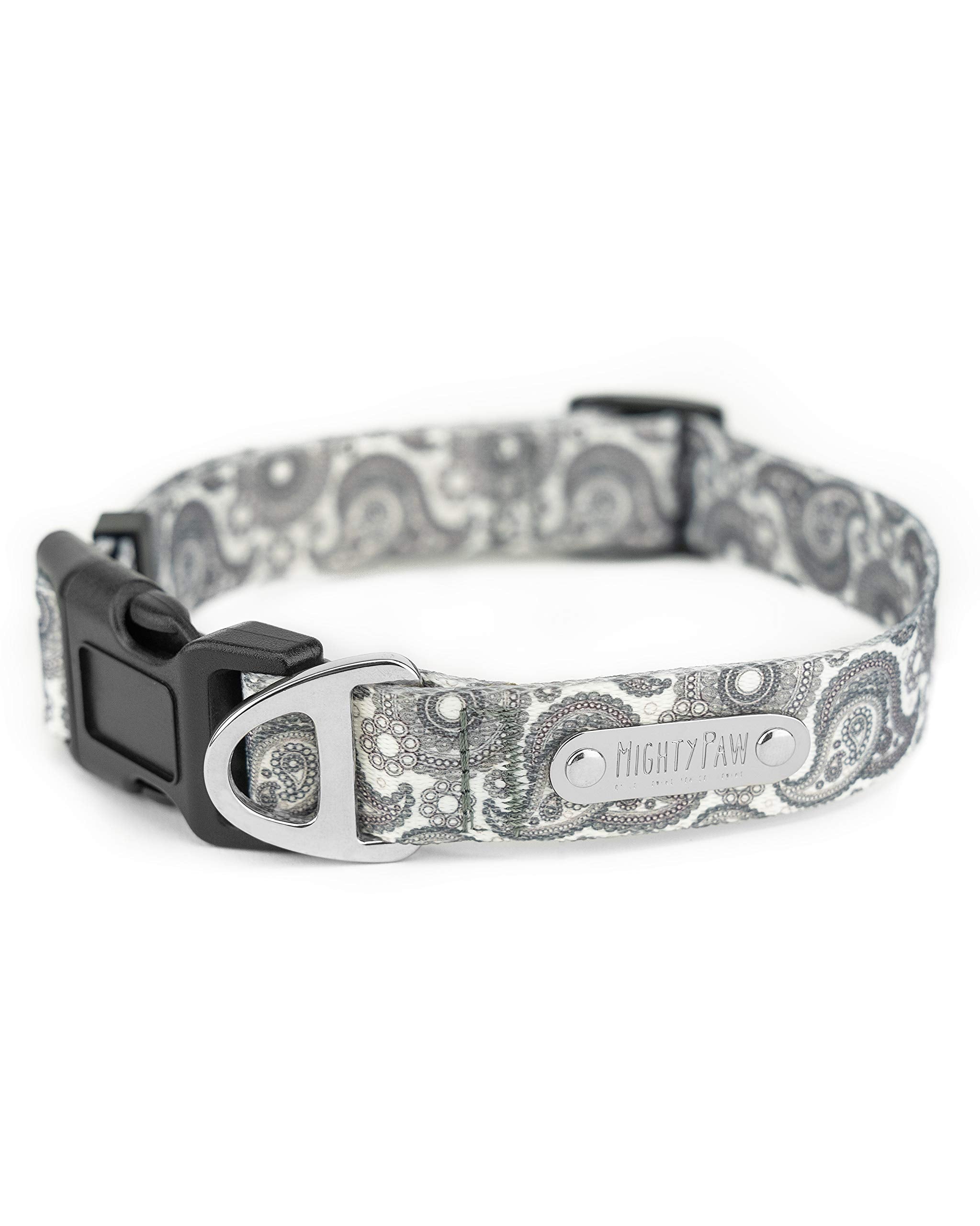Mighty Paw Grey Paisley Designer Collar - Stylish And Sleek - Great For Small And Large Dogs - Ultimate Comfort With Soft Premiu