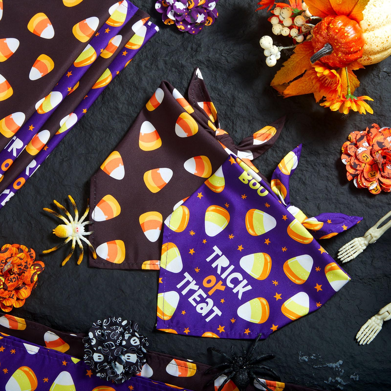Weewooday 12 Pcs Halloween Dog Bandanas Corn Candy Bandanas for Dogs Purple and Black Triangle Kerchief Bibs Scarf Set for Puppy