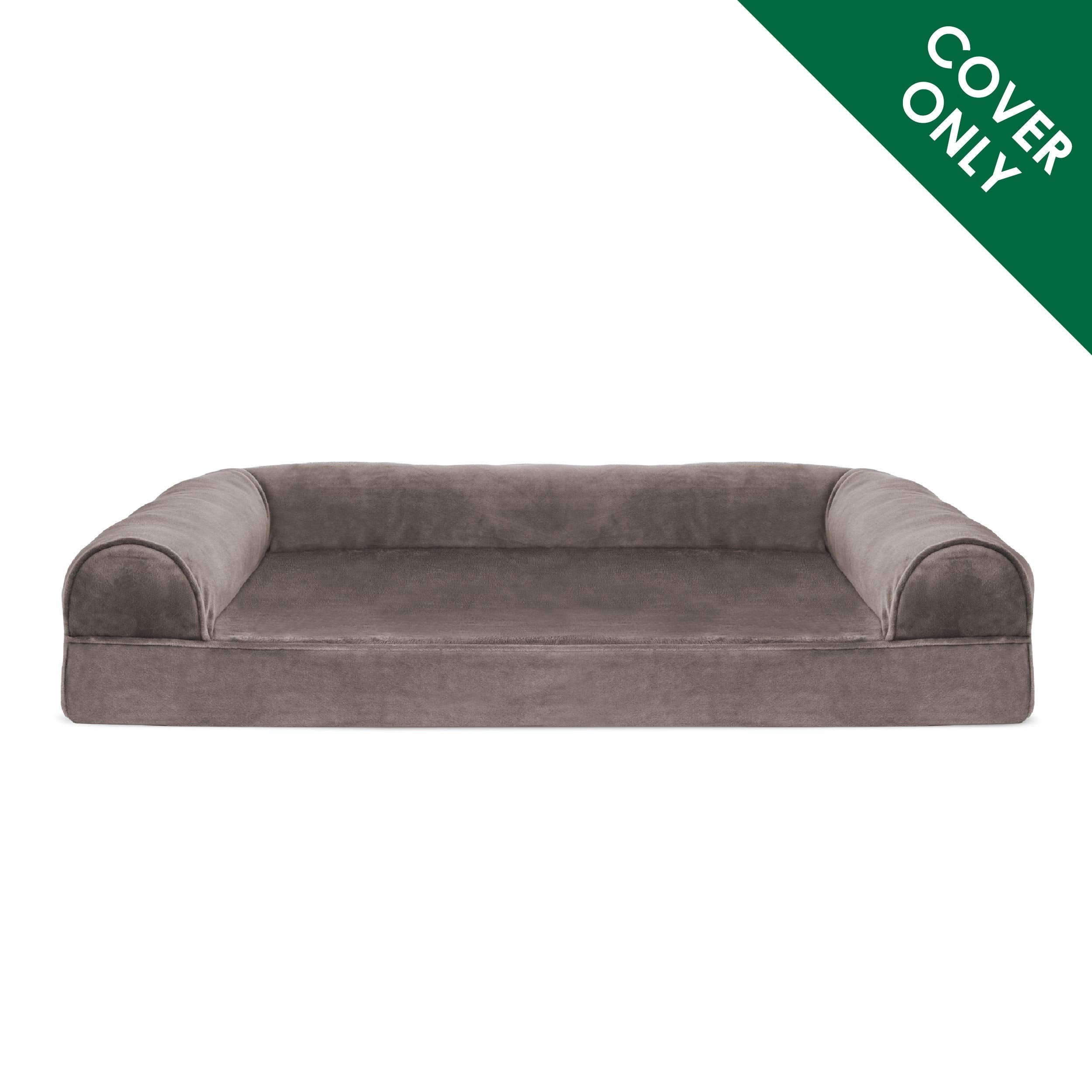 Furhaven Replacement Dog Bed Cover Faux Fur & Velvet Sofa-Style, Machine Washable - Driftwood Brown, Medium